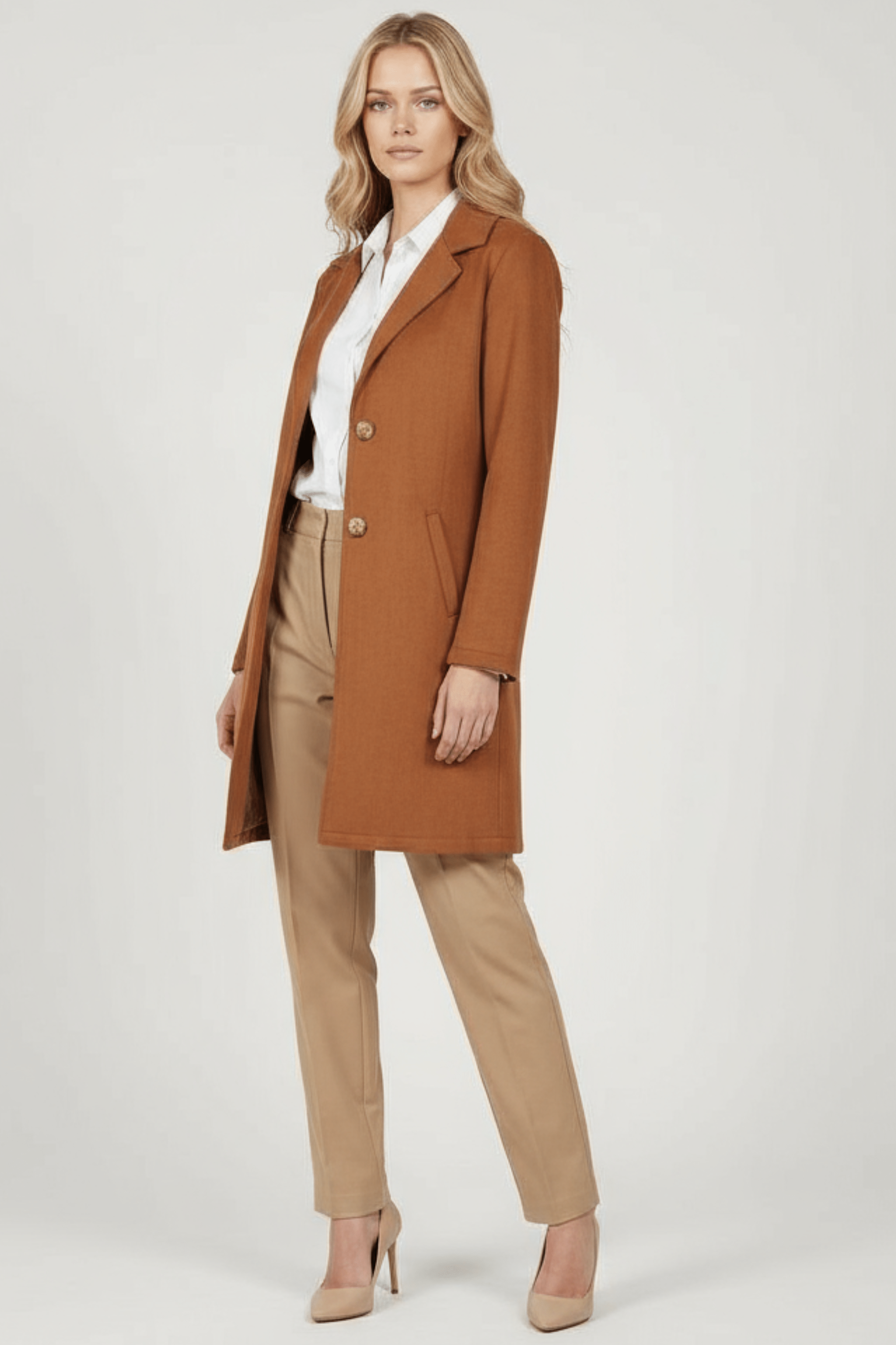 Chaqueta camel larga de antelina abotonada Lolitas&L - lolitasyl.com