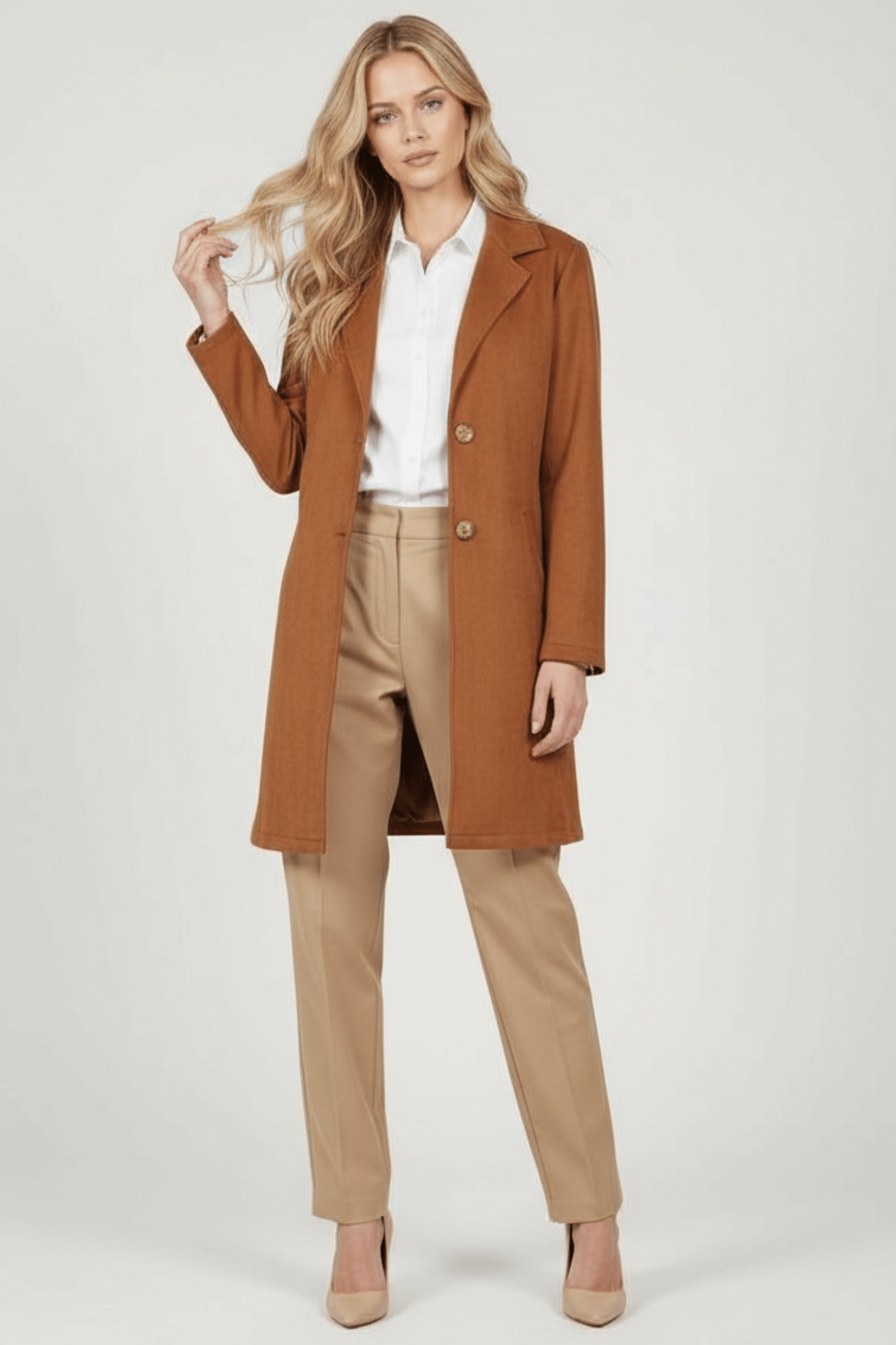 Chaqueta camel larga de antelina abotonada Lolitas&L - lolitasyl.com