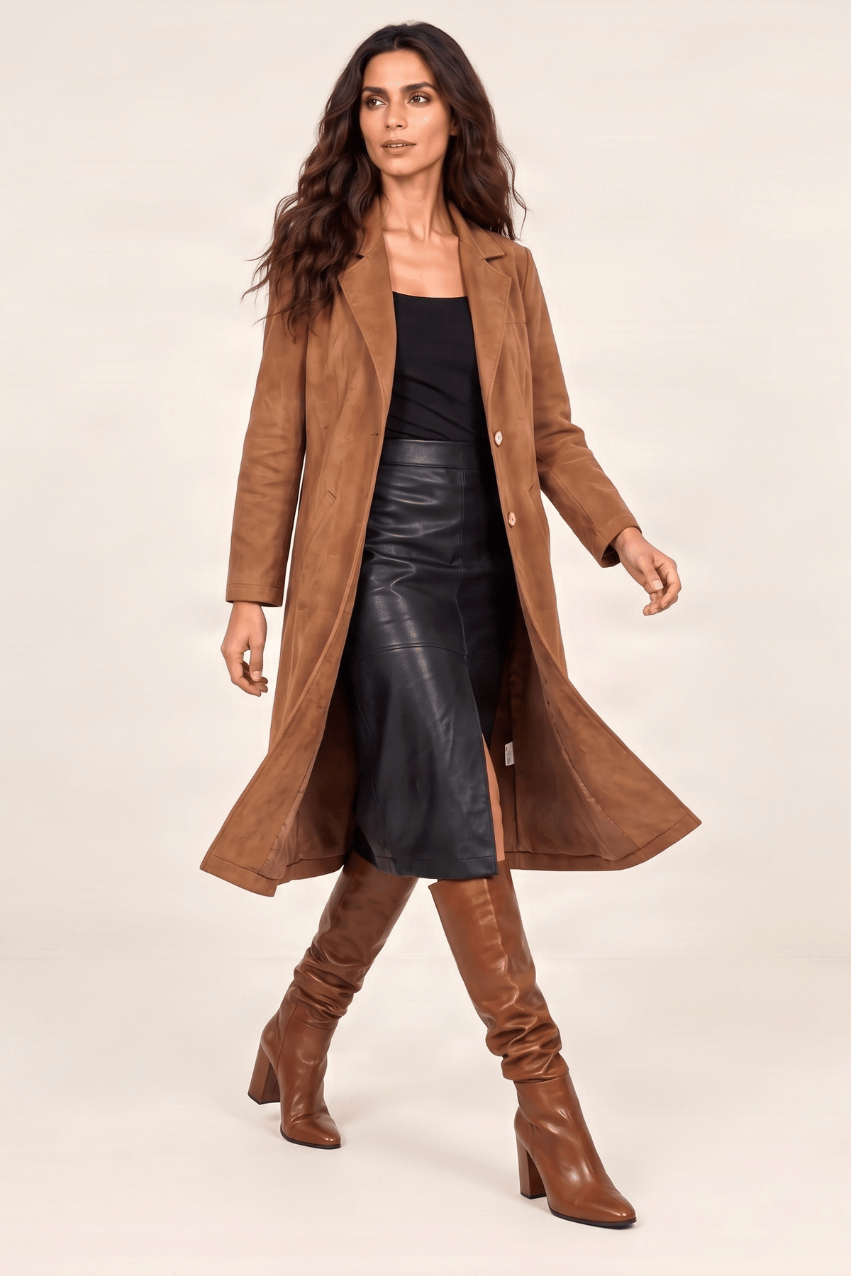 Chaqueta camel larga de antelina abotonada Lolitas&L - lolitasyl.com
