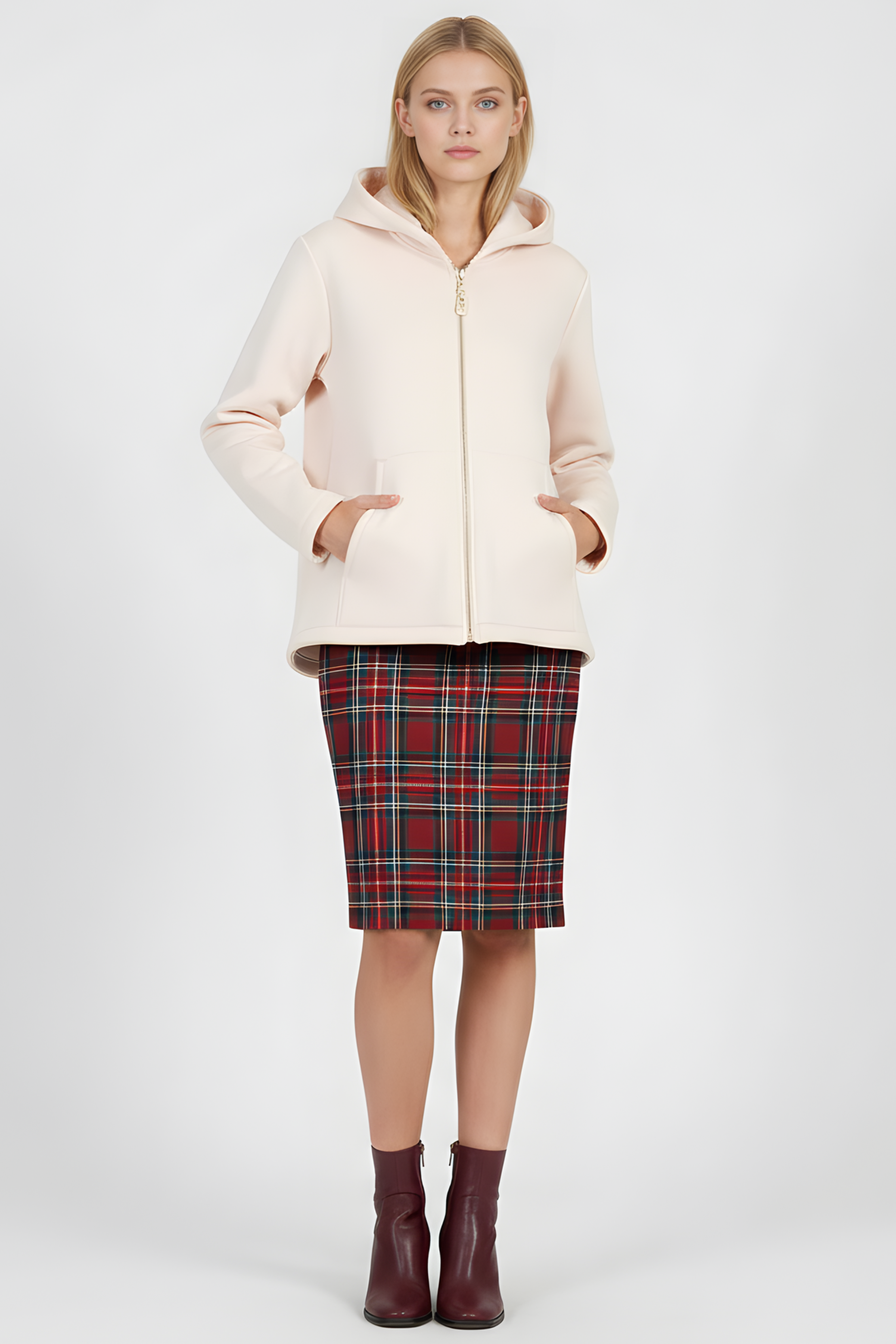 Chaqueta crema capucha con cremallera y manga larga Lolitas&L