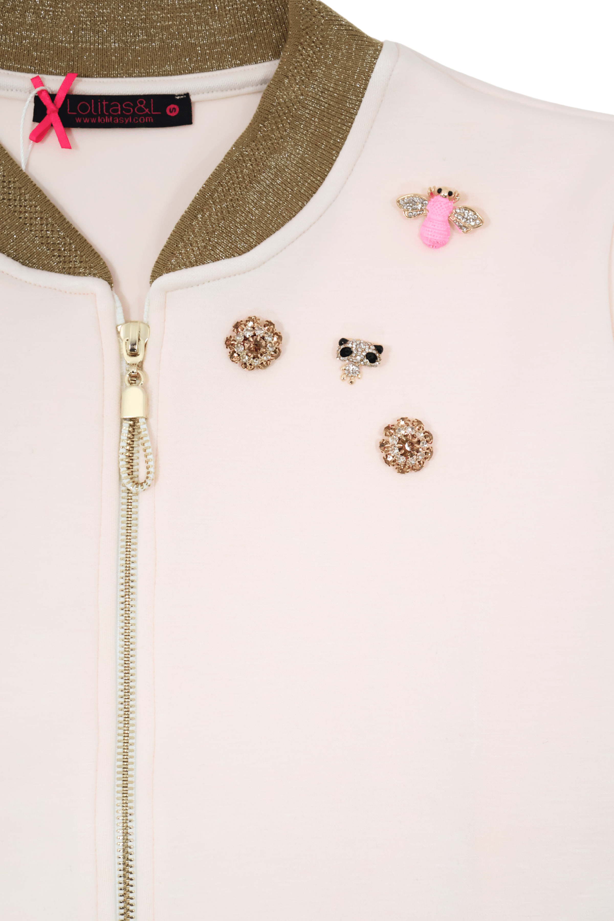 Chaqueta crema cremallera con detalles de broche mosca Lolitas&L - lolitasyl.com