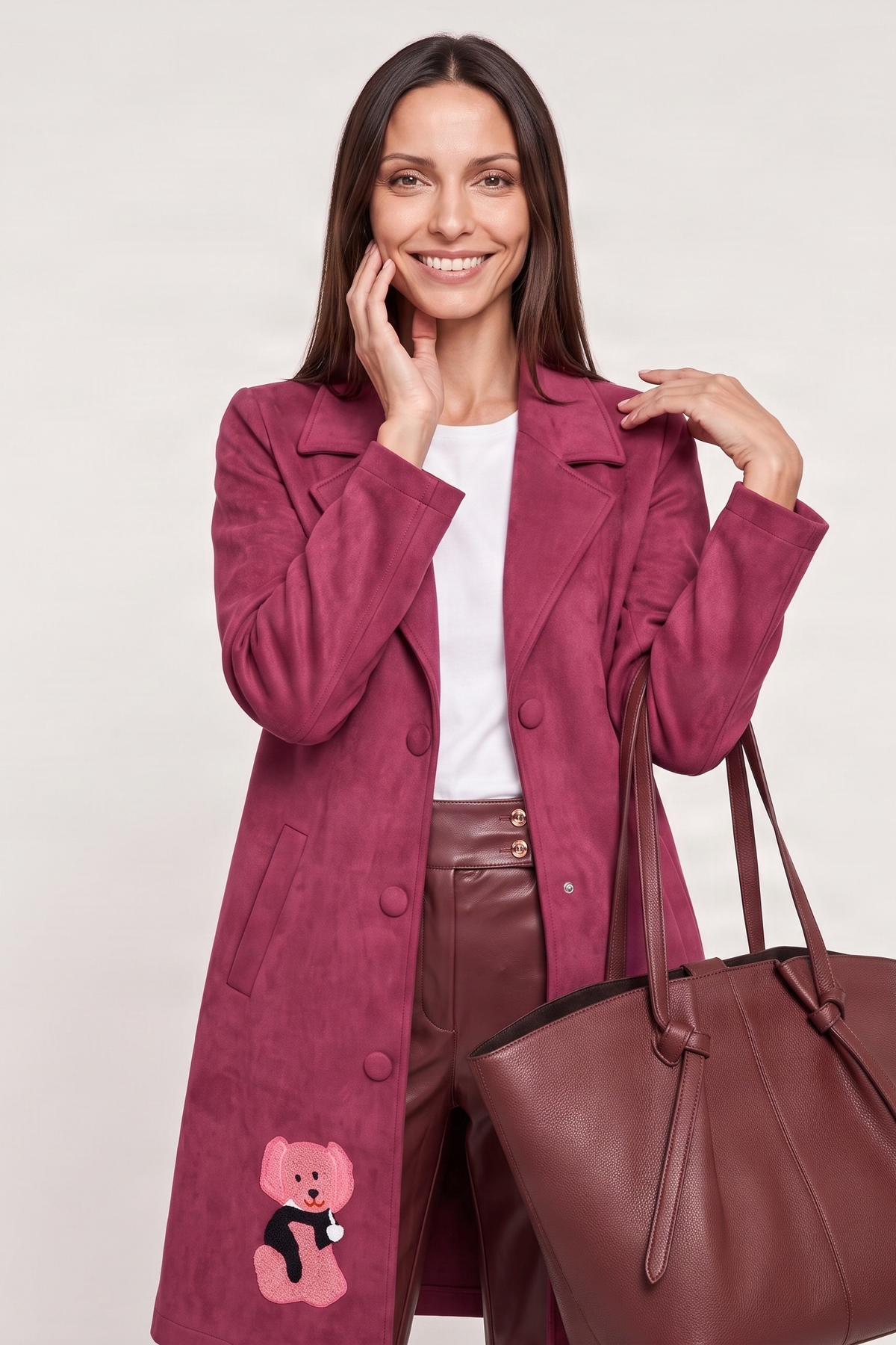 Chaqueta granate larga de antelina bordado perrito Lolitas&L