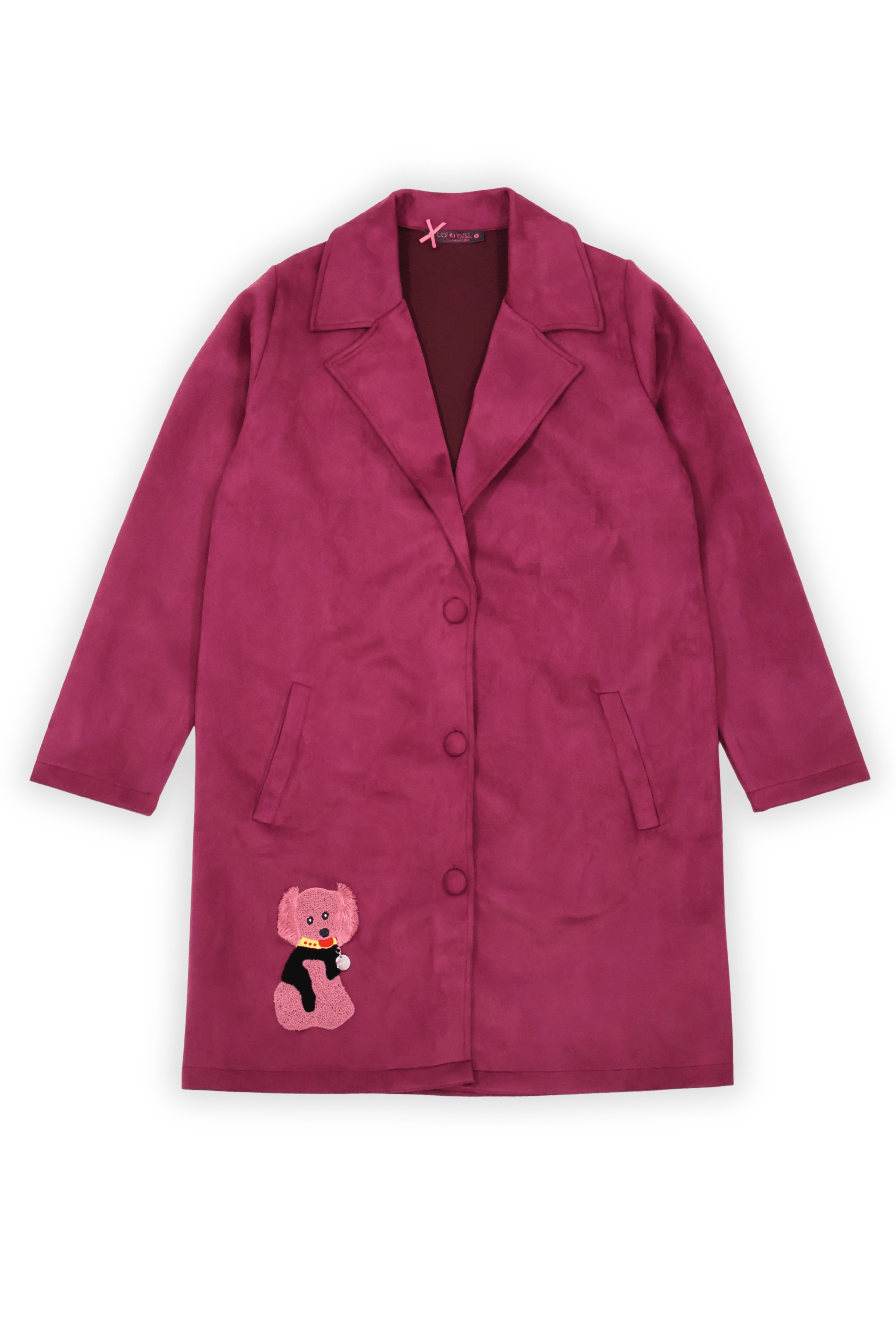 Chaqueta granate larga de antelina bordado perrito Lolitas&L - lolitasyl.com