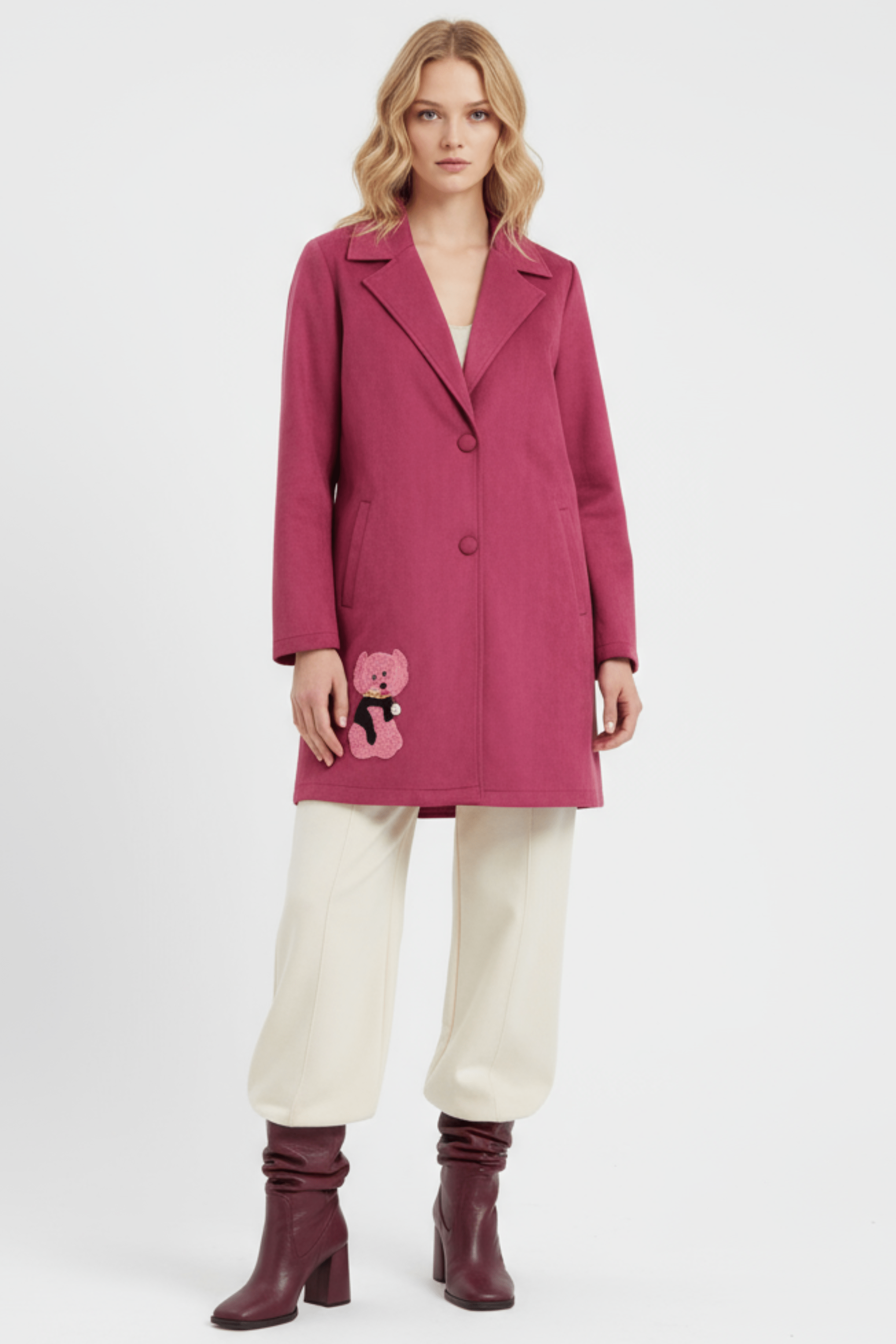 Chaqueta granate larga de antelina bordado perrito Lolitas&L - lolitasyl.com