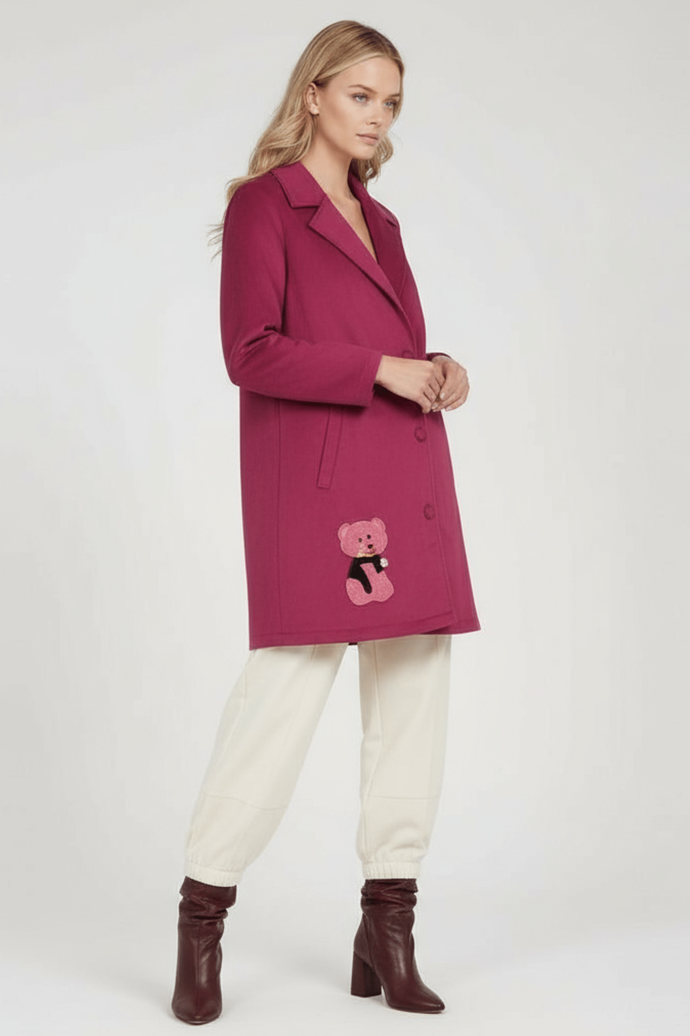 Chaqueta granate larga de antelina bordado perrito Lolitas&L - lolitasyl.com