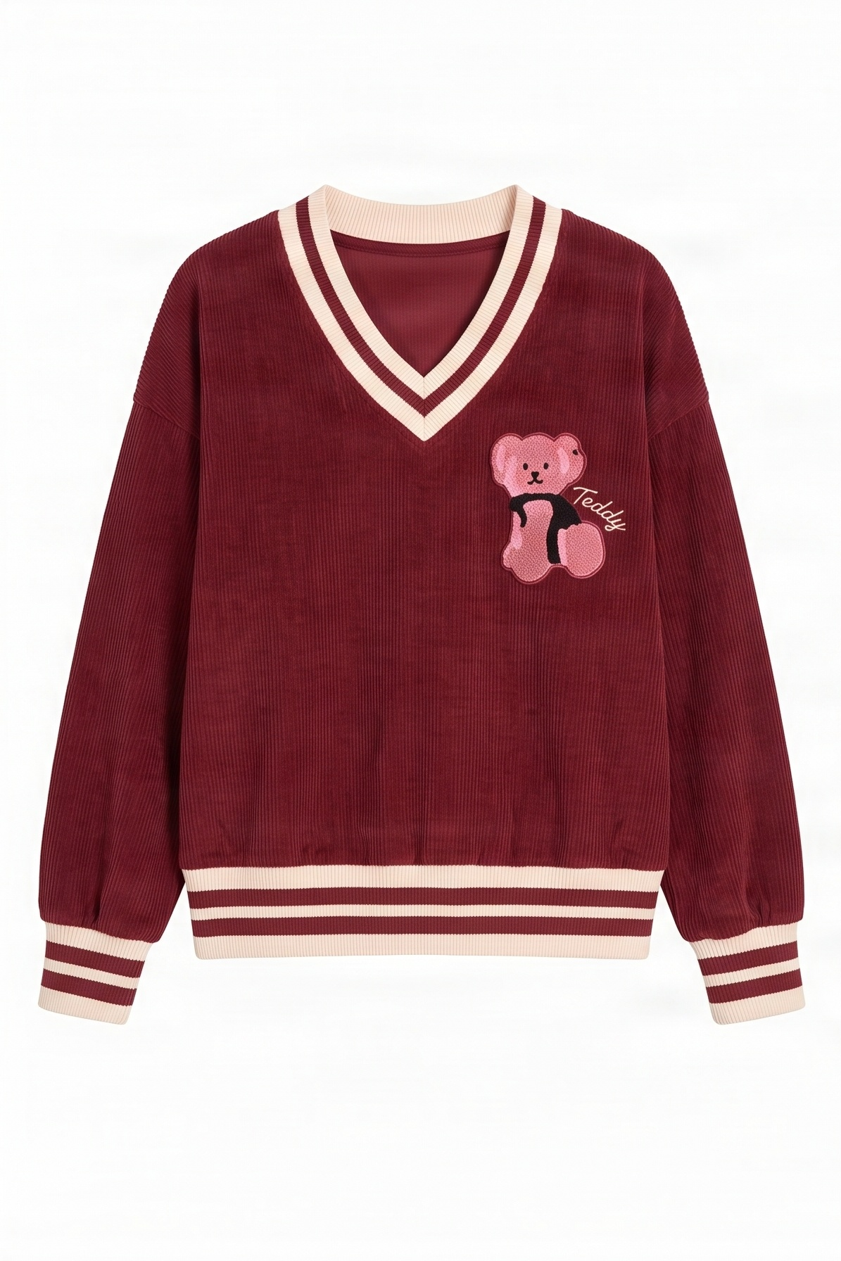 Chaqueta granate punto con elasticos y bordado Lolitas&L