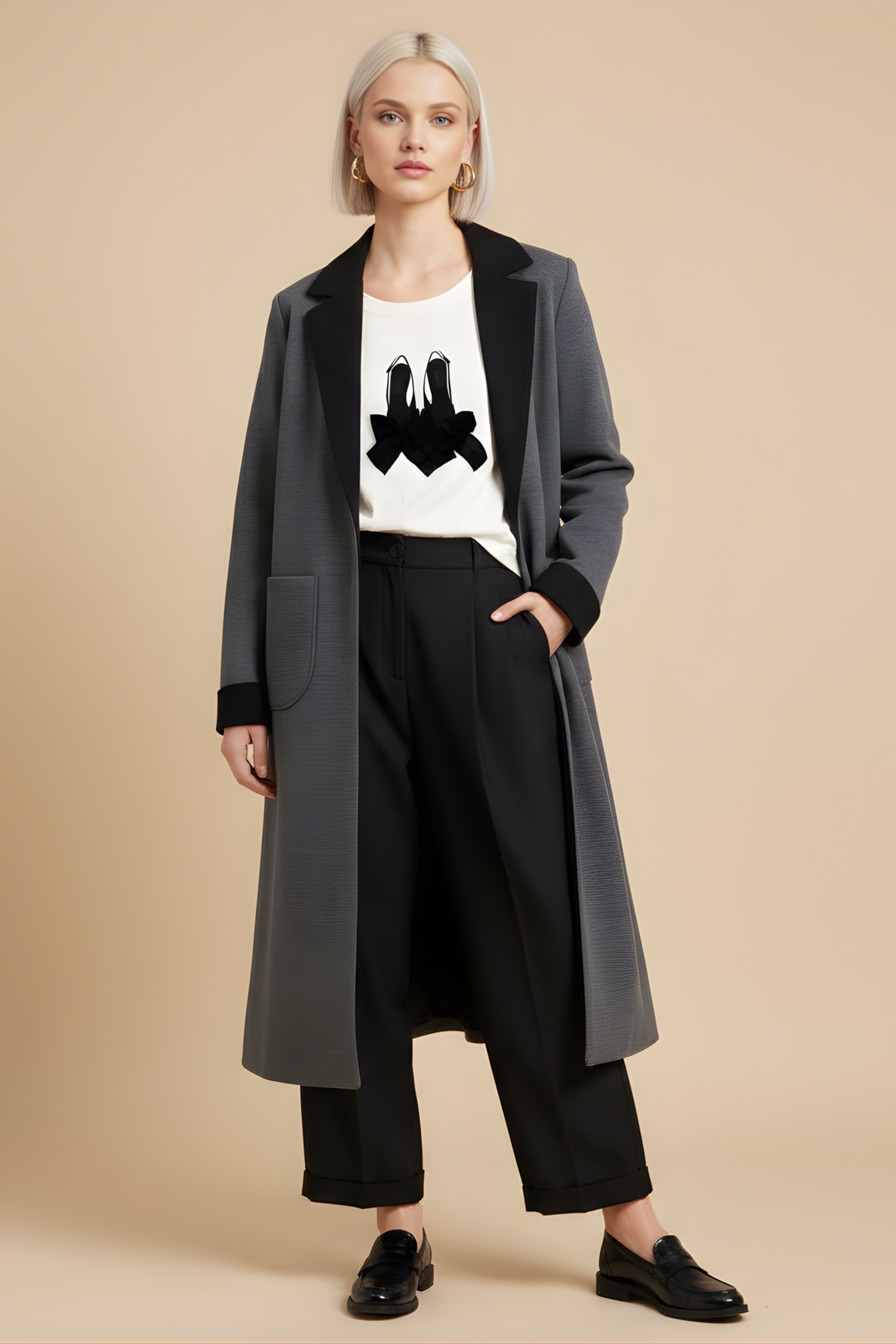 Chaqueta gris larga duplo sin botones Lolitas&L