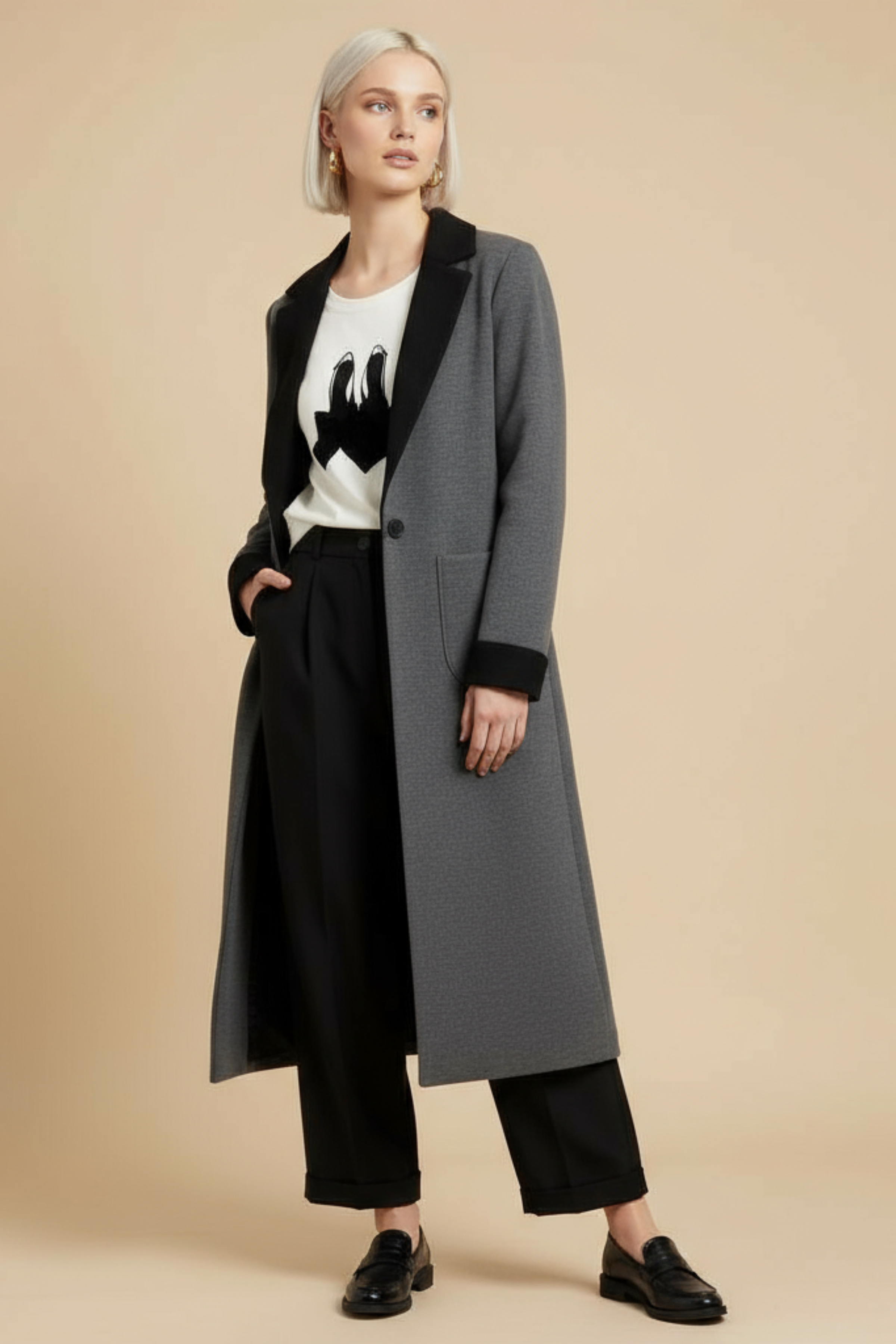 Chaqueta gris larga duplo sin botones Lolitas&L