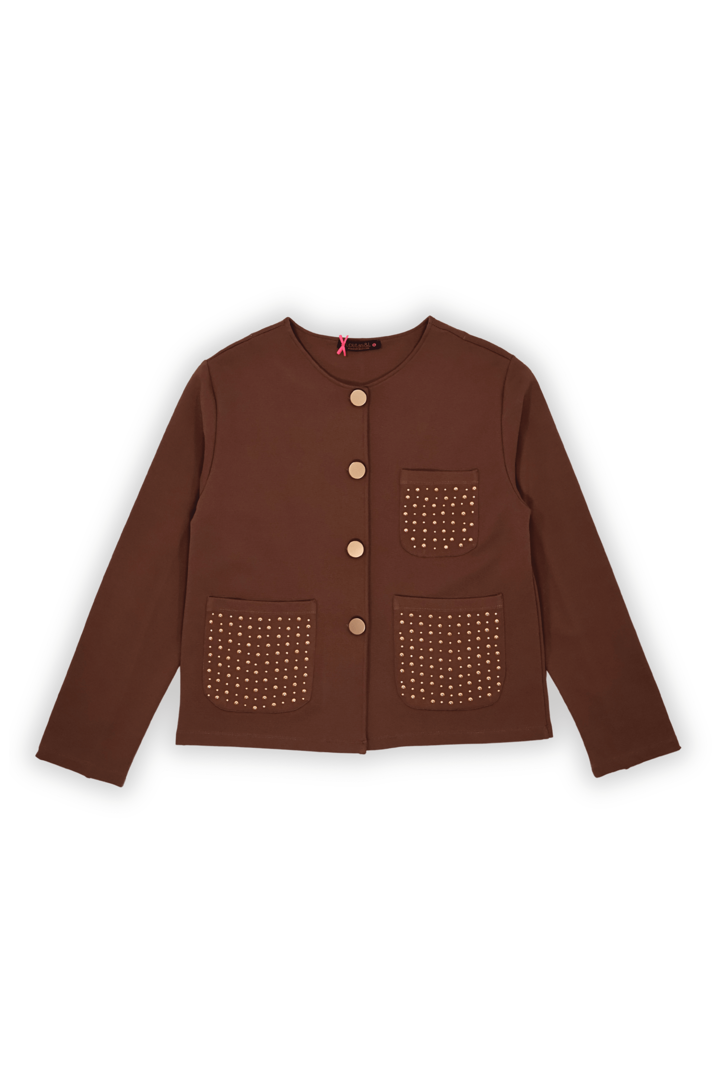 Chaqueta marron corta abotonada con bolsillos y detalles de strass Lolitas&L - lolitasyl.com