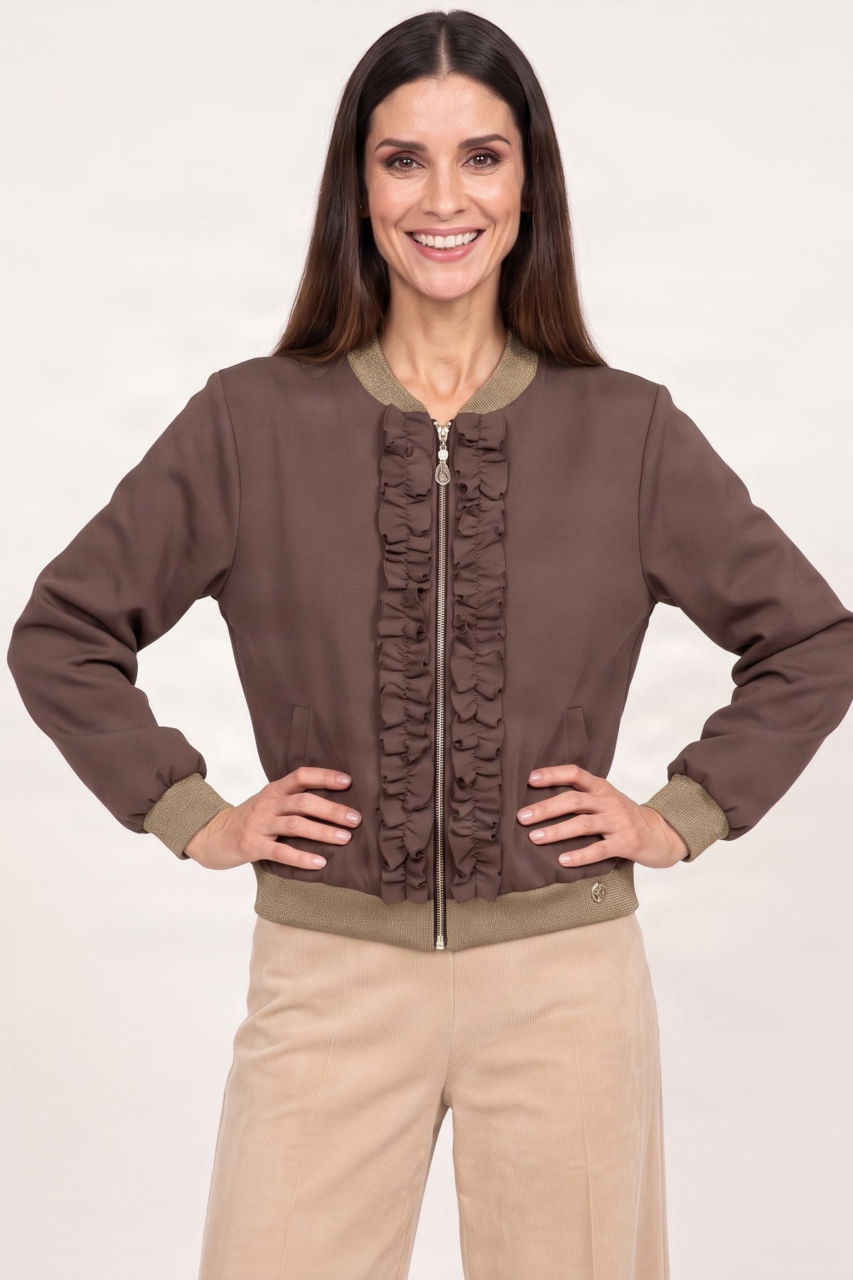 Chaqueta marron cremallera con chorreras Lolitas&L