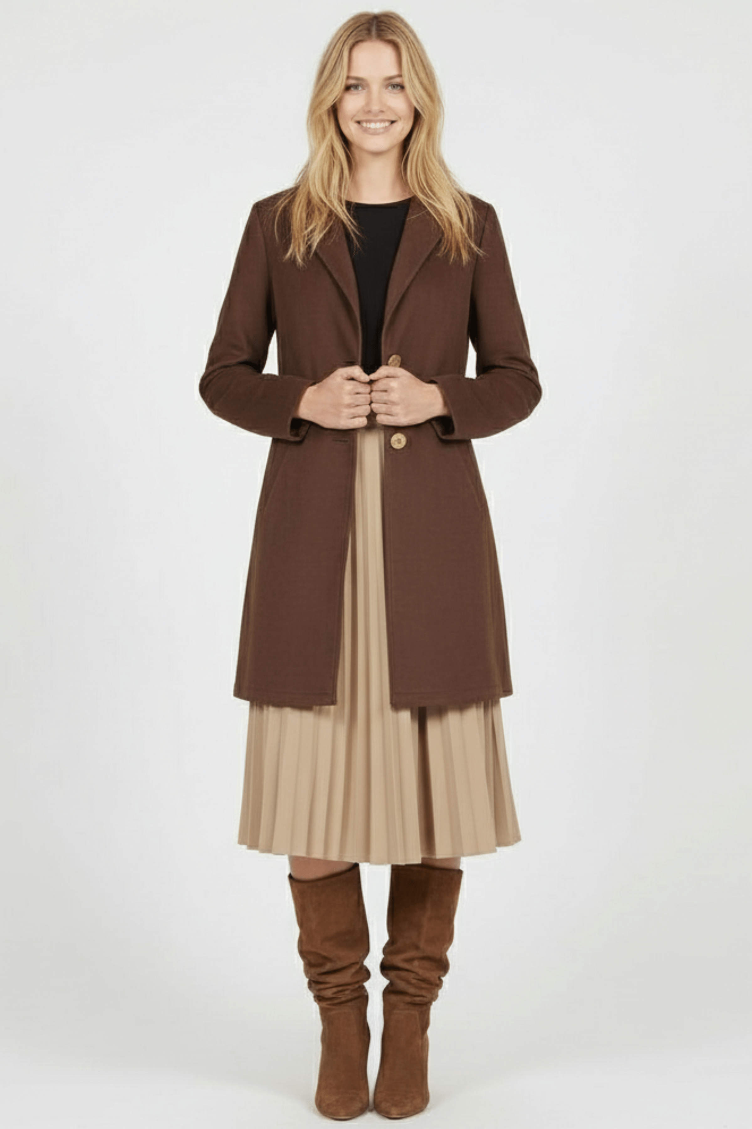 Chaqueta marron larga de antelina abotonada Lolitas&L - lolitasyl.com