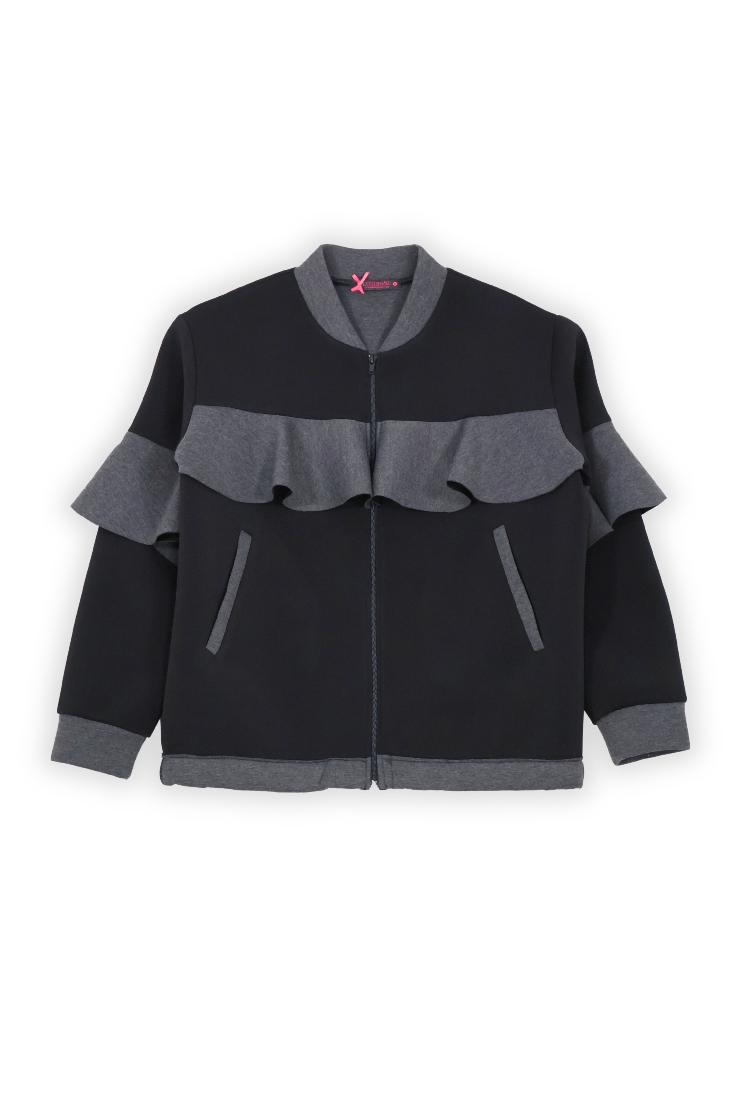 Chaqueta negra con cremallera y volantes Lolitas&L - lolitasyl.com