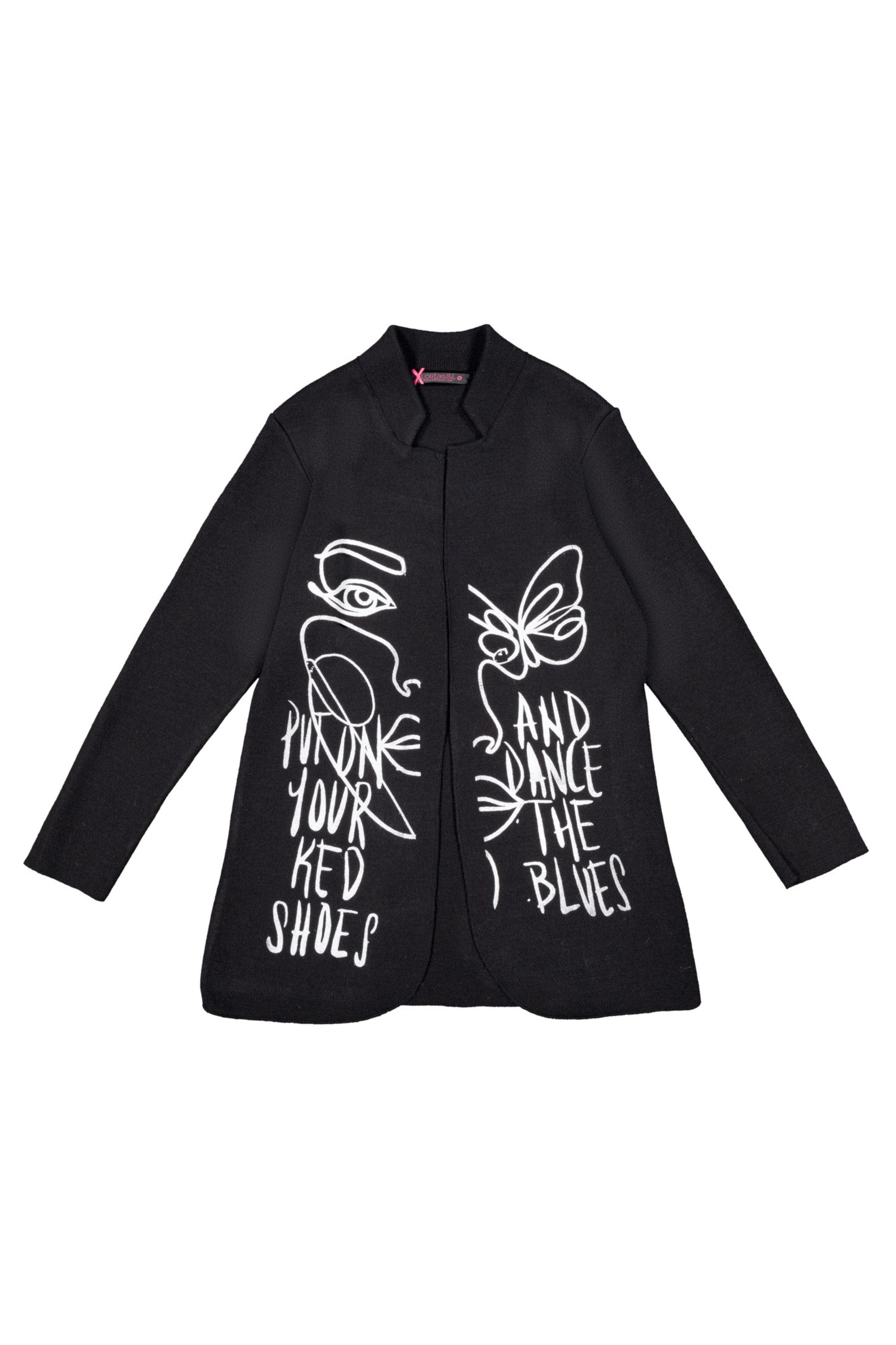 Chaqueta negra de punto con estampado frases Lolitas&L - lolitasyl.com