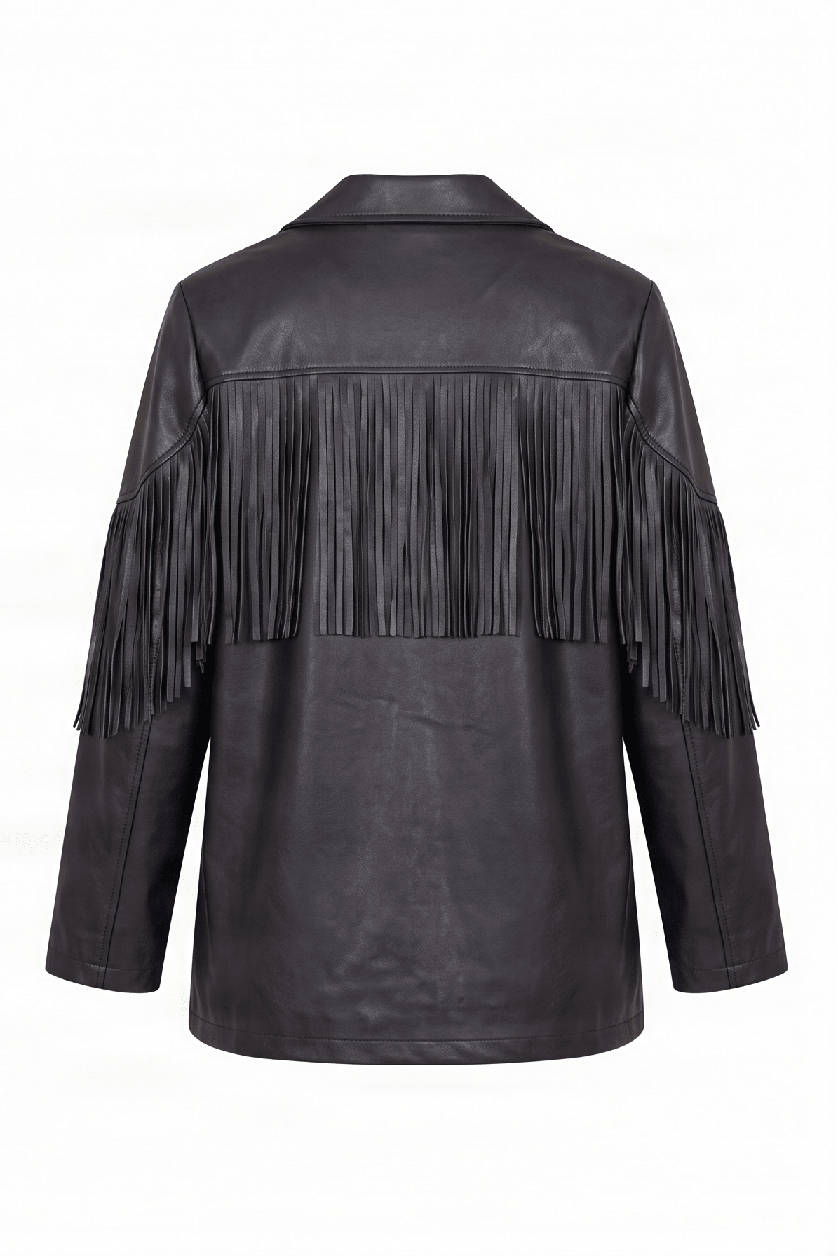 Chaqueta negra larga polipiel con flecos y bolsillos Lolitas&L - lolitasyl.com