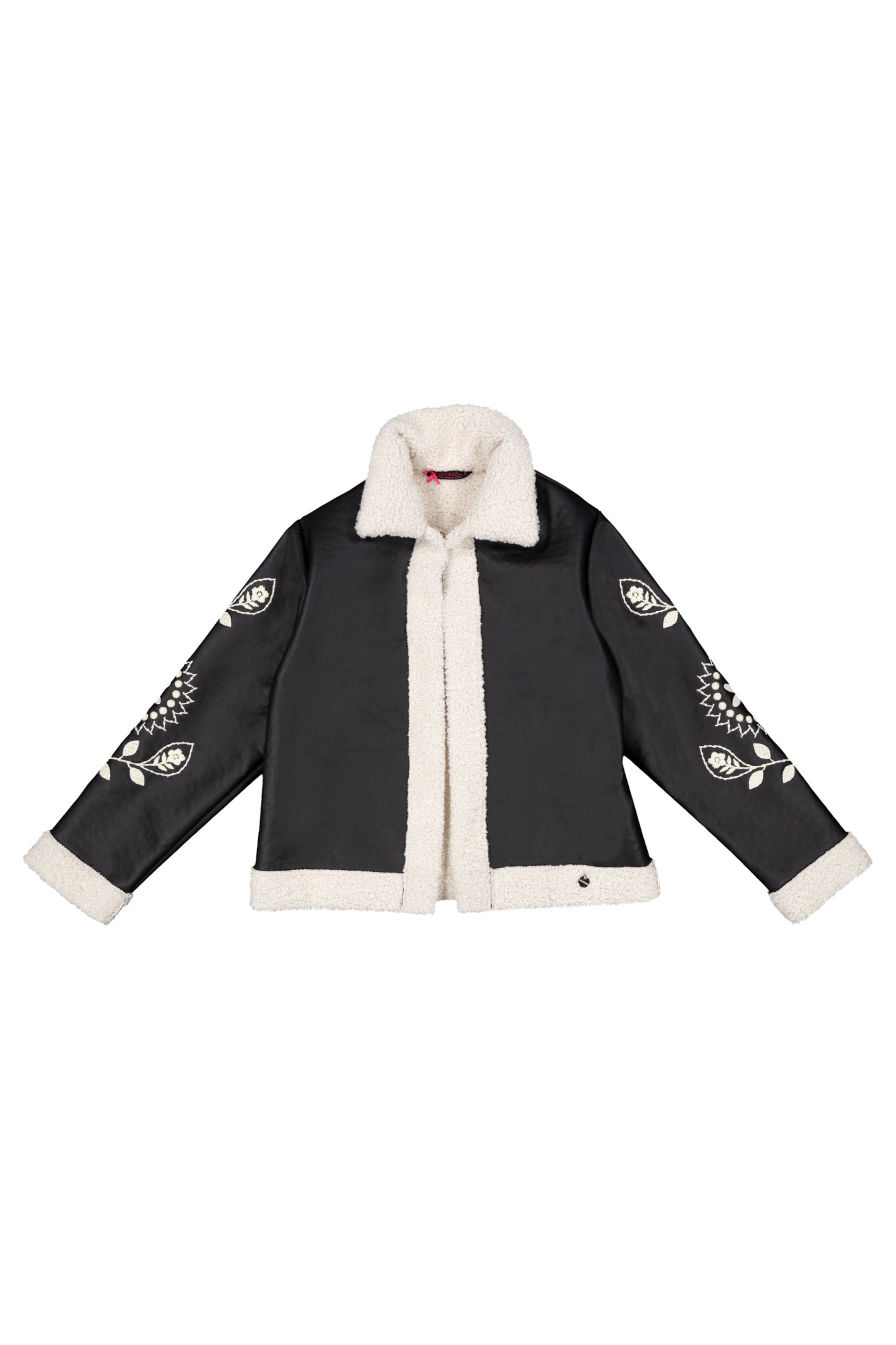 Chaqueta negra polipiel bordada con borrego vuelto Lolitas&L - lolitasyl.com