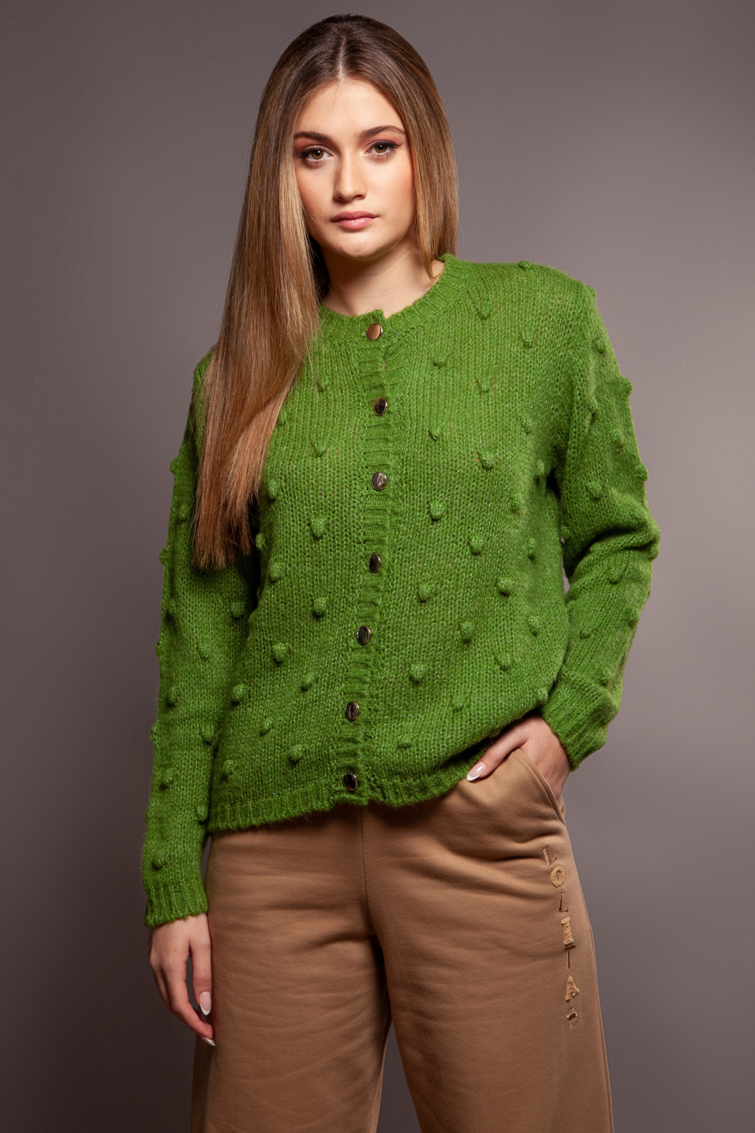 Chaqueta punto verde jacquard botones dorados Loltas&L - lolitasyl.com