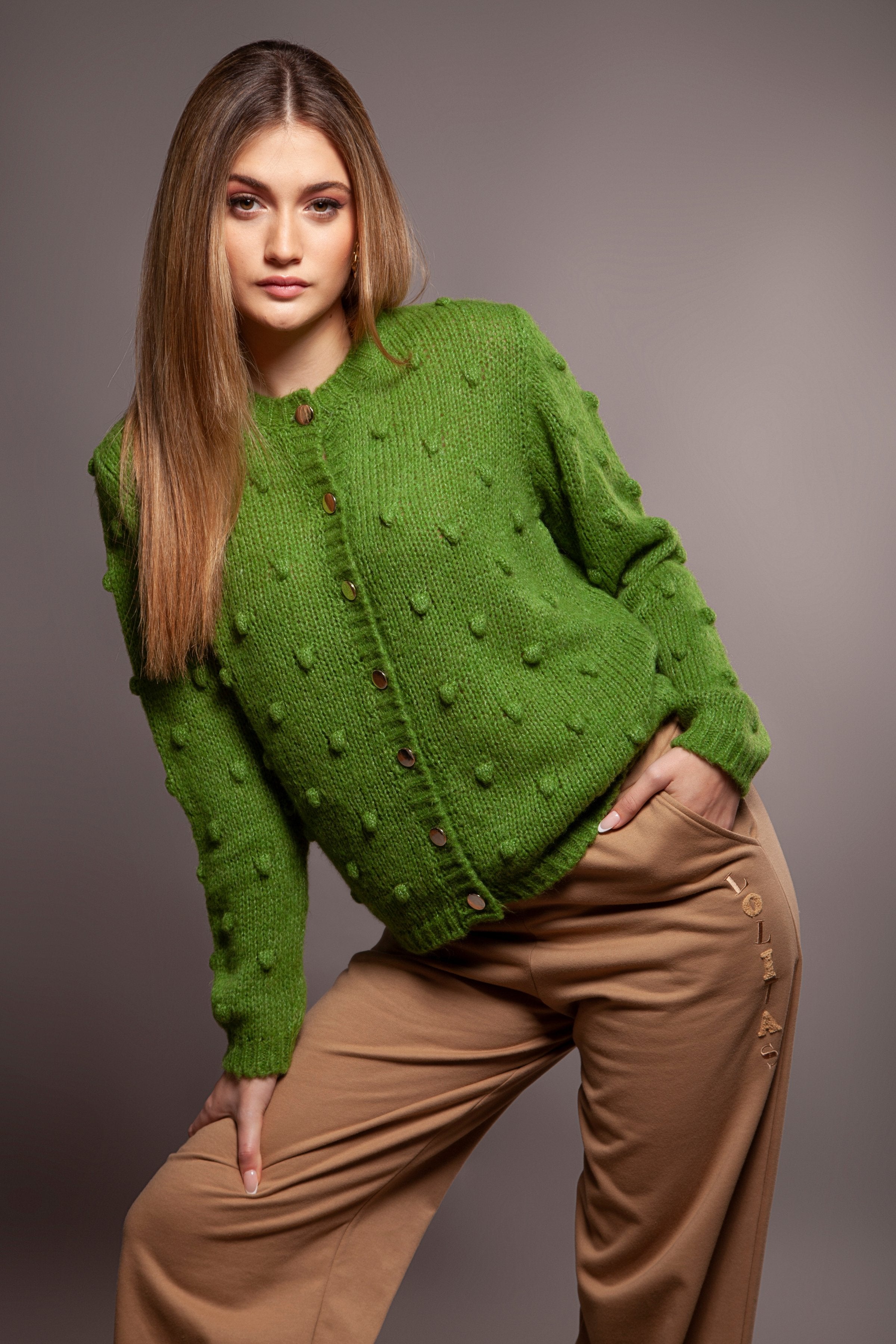 Chaqueta punto verde jacquard botones dorados Loltas&L - lolitasyl.com