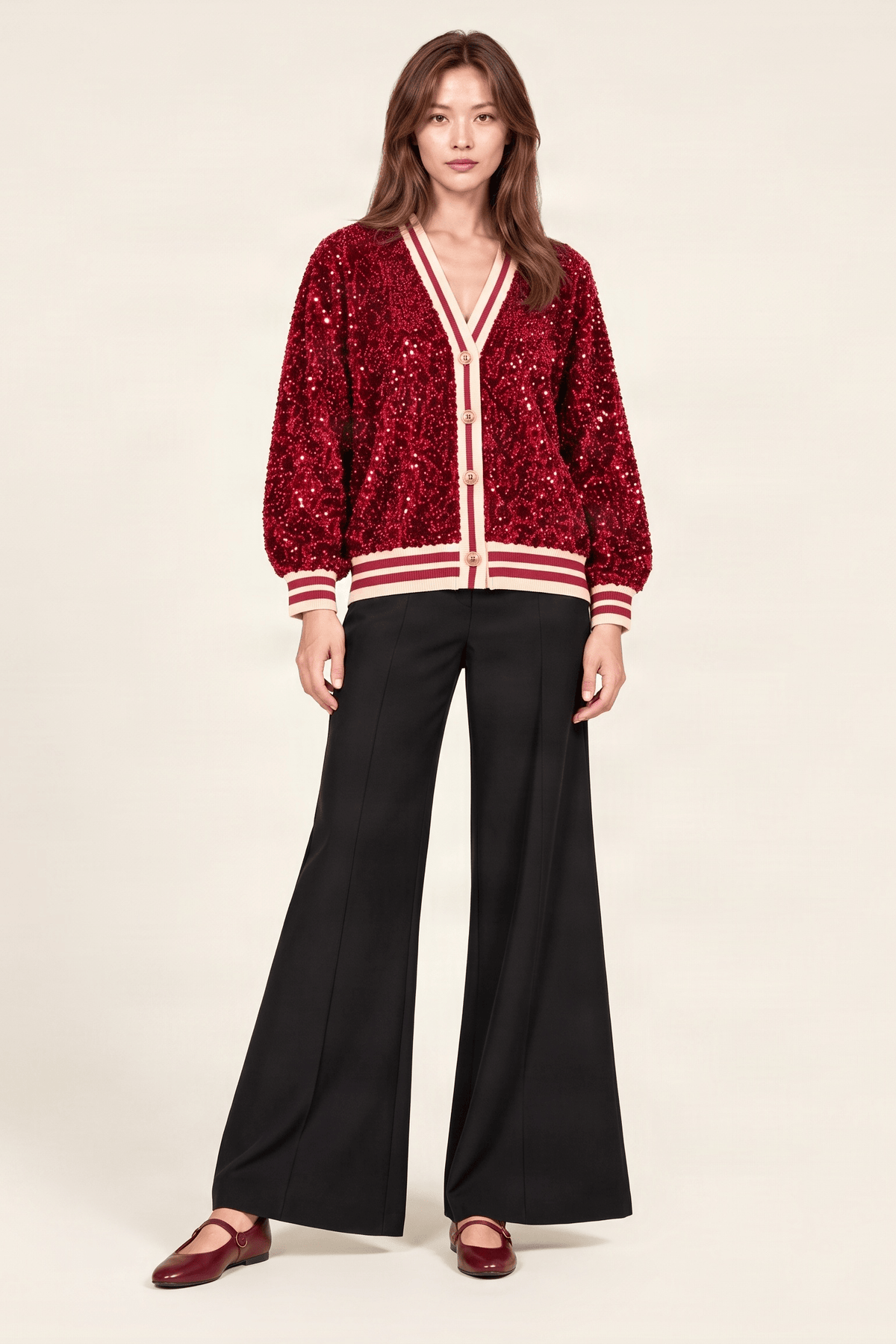Chaqueta roja lentejuelas elasticos con botones Lolitas&L - lolitasyl.com