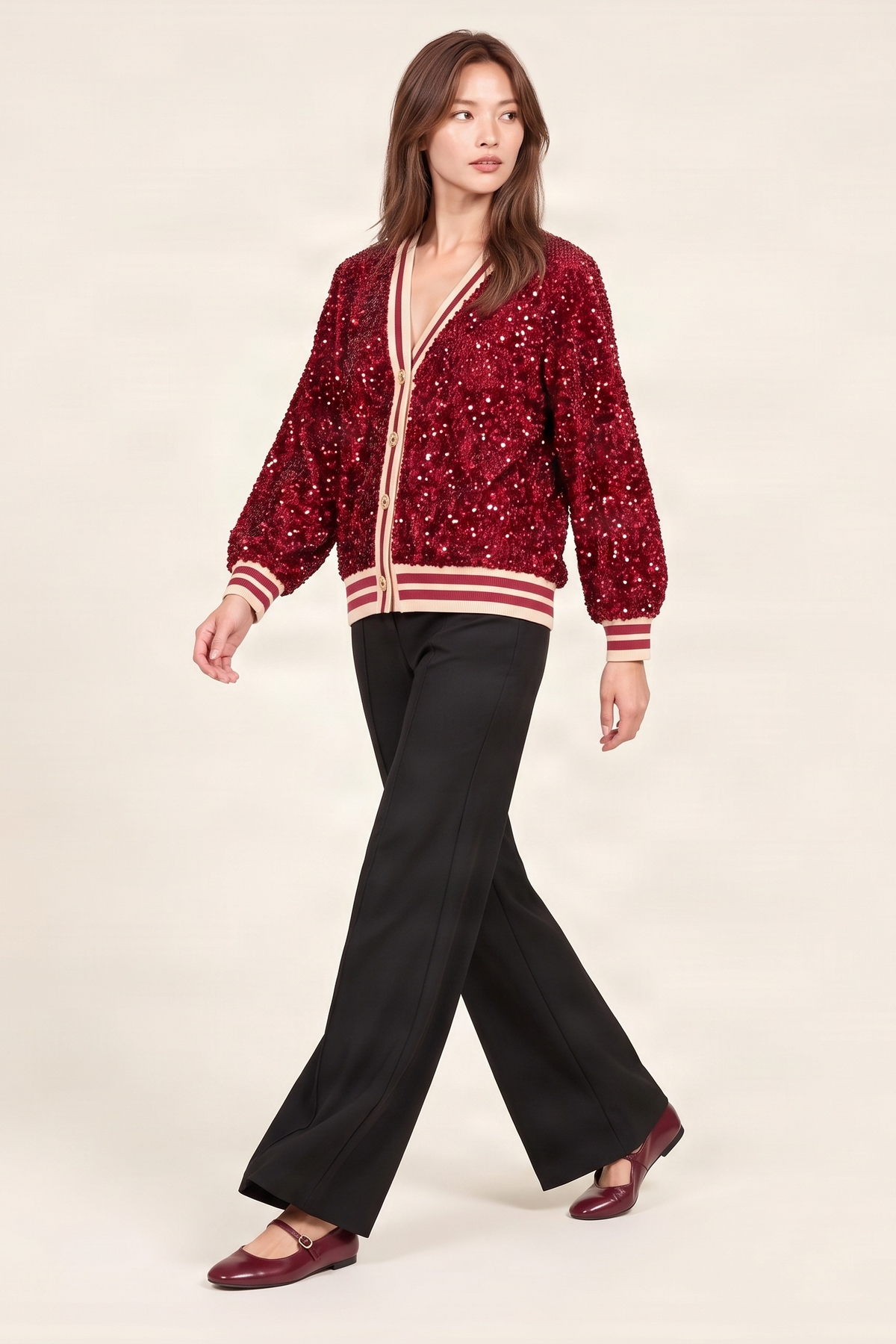 Chaqueta roja lentejuelas elasticos con botones Lolitas&L