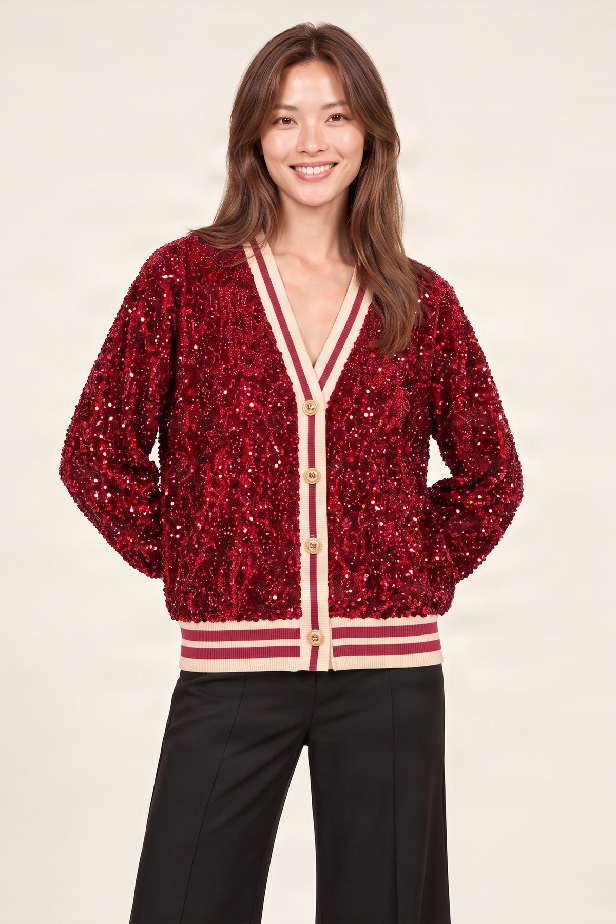 Chaqueta roja lentejuelas elasticos con botones Lolitas&L