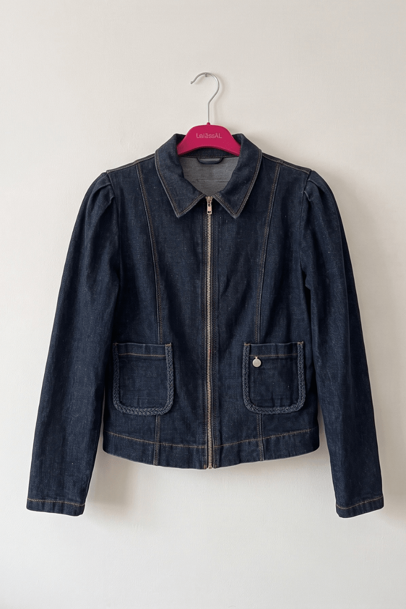 Chaqueta Vaquera Azul Oscuro con Detalles Trenzados Preloved - lolitasyl.com