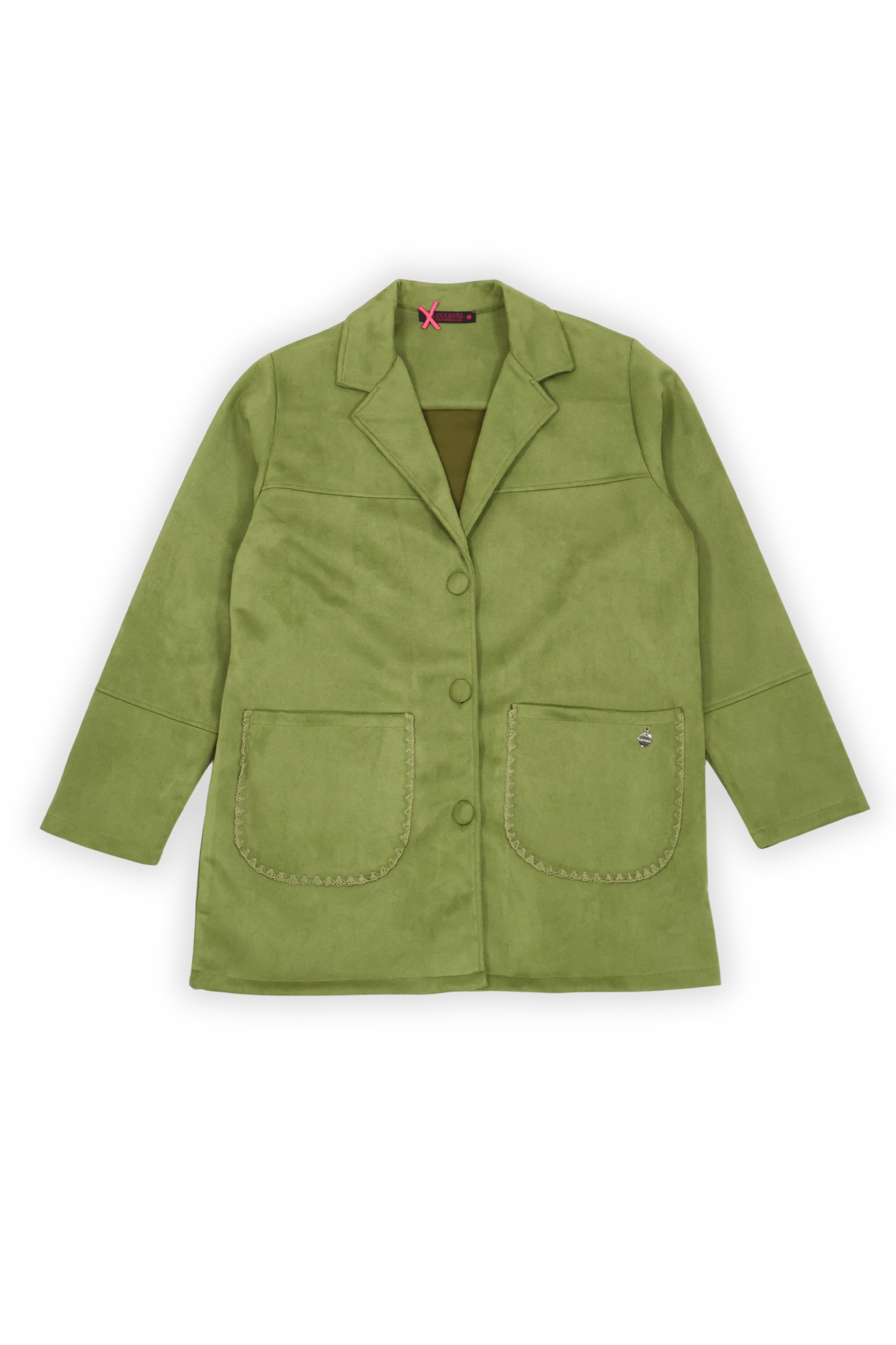 Chaqueta verde antelina larga con botones forrados Lolitas&L - lolitasyl.com