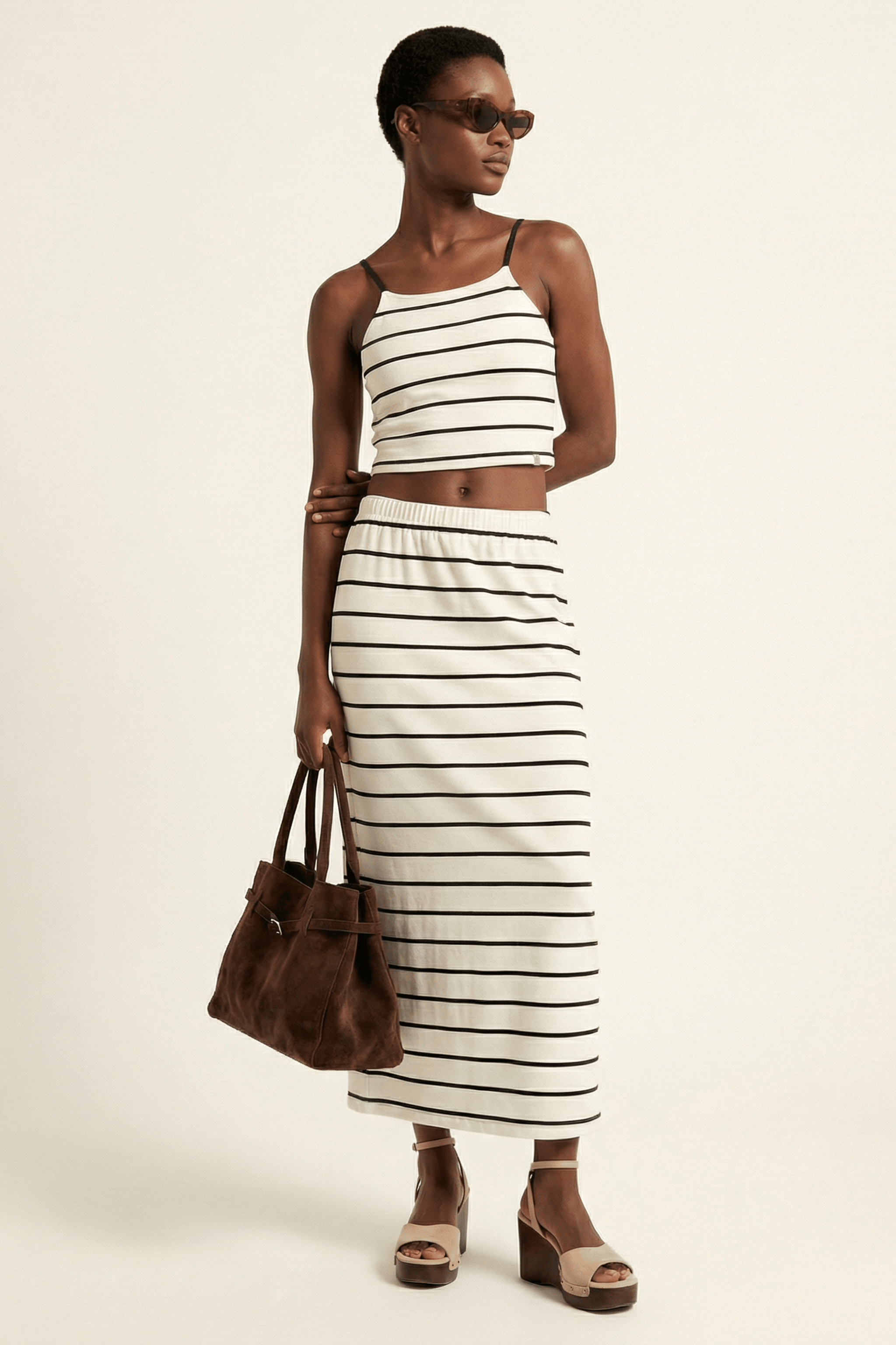 Conjunto blanco de rayas top tirantes con falda Lolitas&L - lolitasyl.com