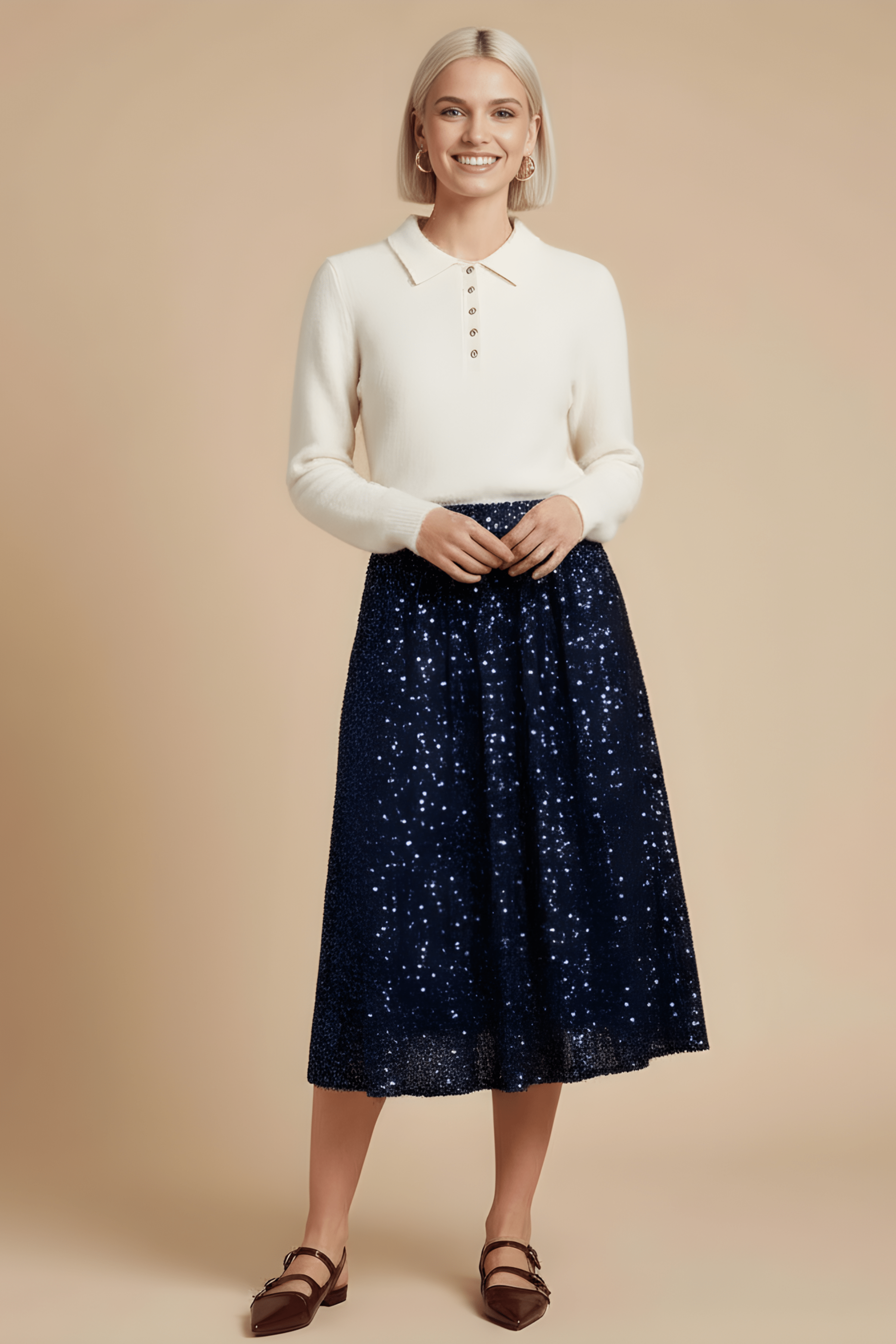 Falda azul de lentejuelas midi Lolitas&L - lolitasyl.com