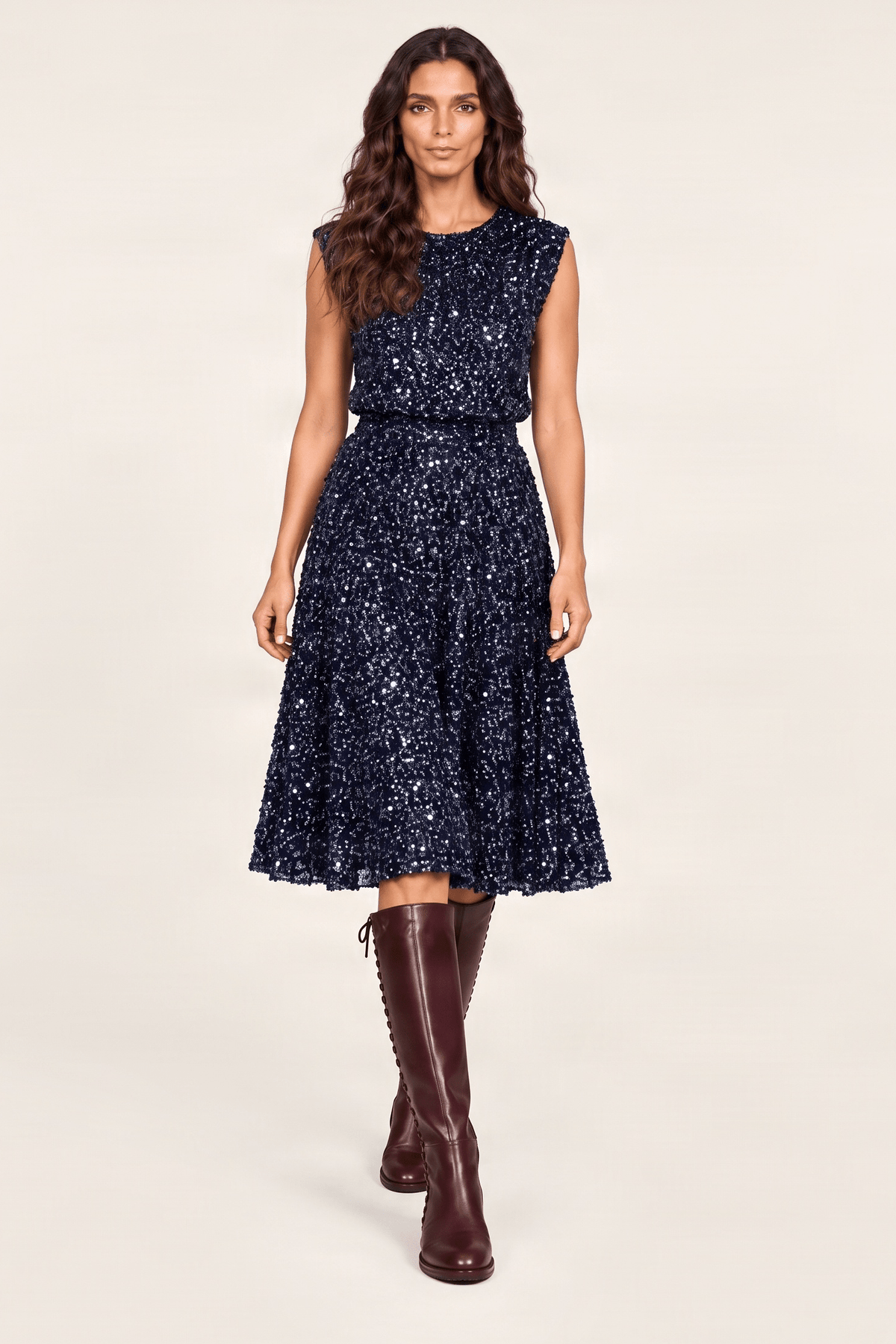 Falda azul de lentejuelas midi Lolitas&L - lolitasyl.com