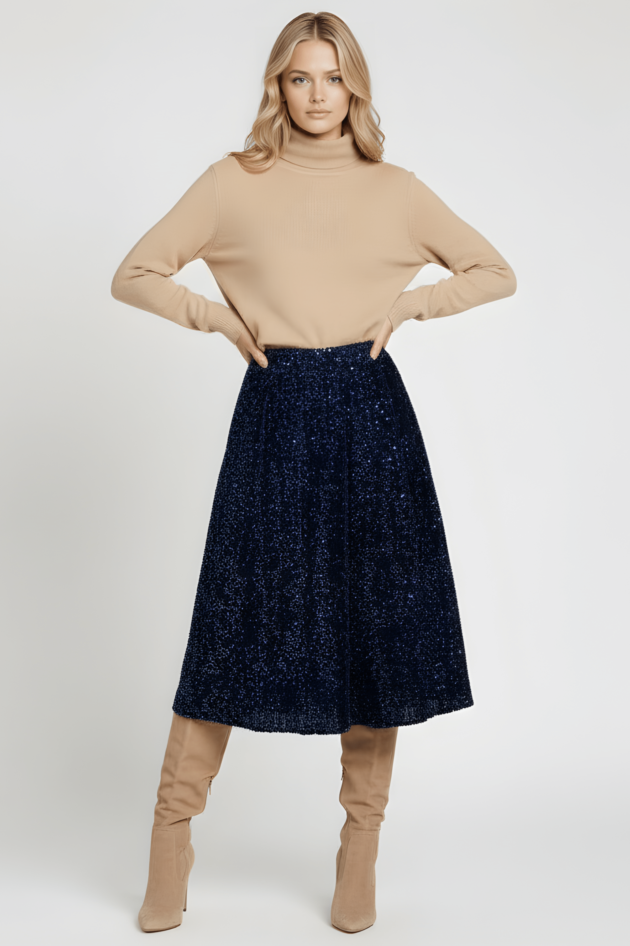 Falda azul de lentejuelas midi Lolitas&L - lolitasyl.com