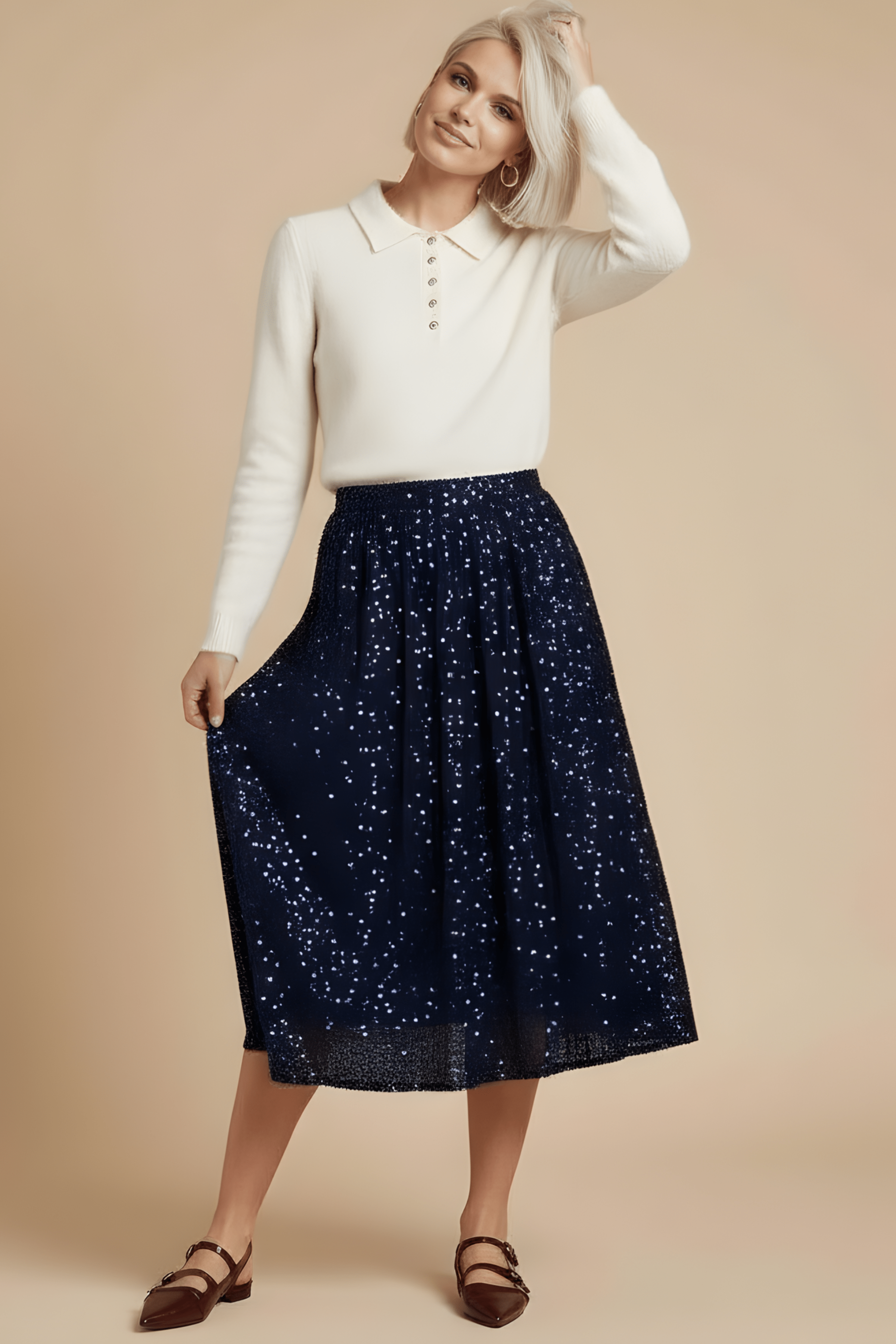 Falda azul de lentejuelas midi Lolitas&L - lolitasyl.com