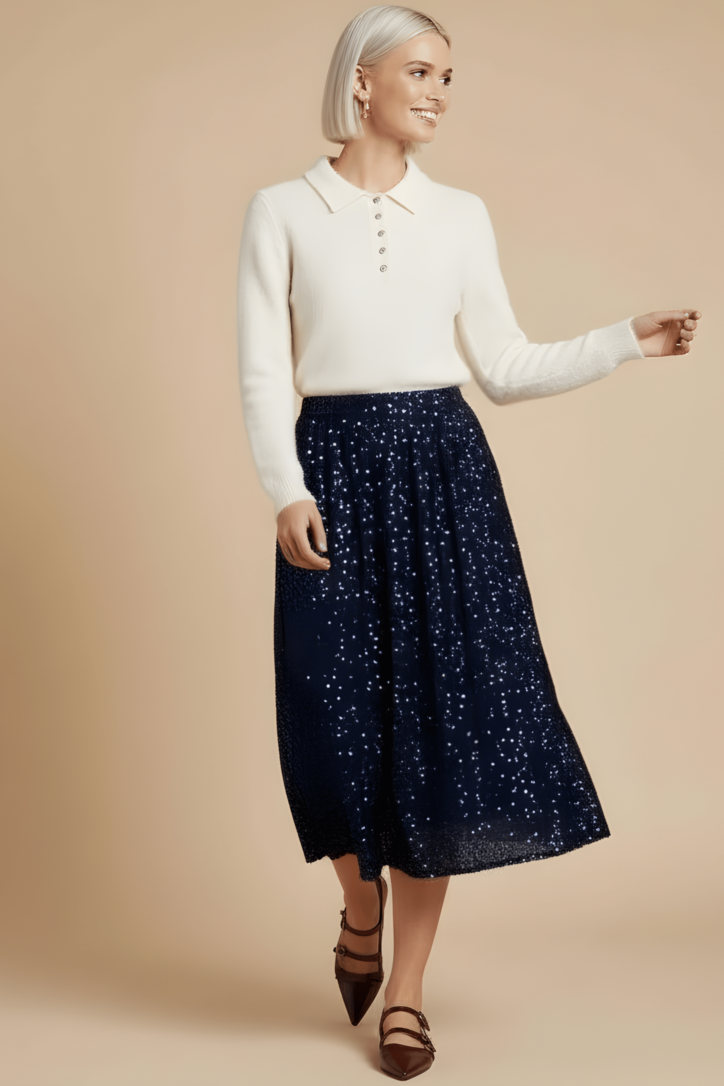 Falda azul de lentejuelas midi Lolitas&L - lolitasyl.com