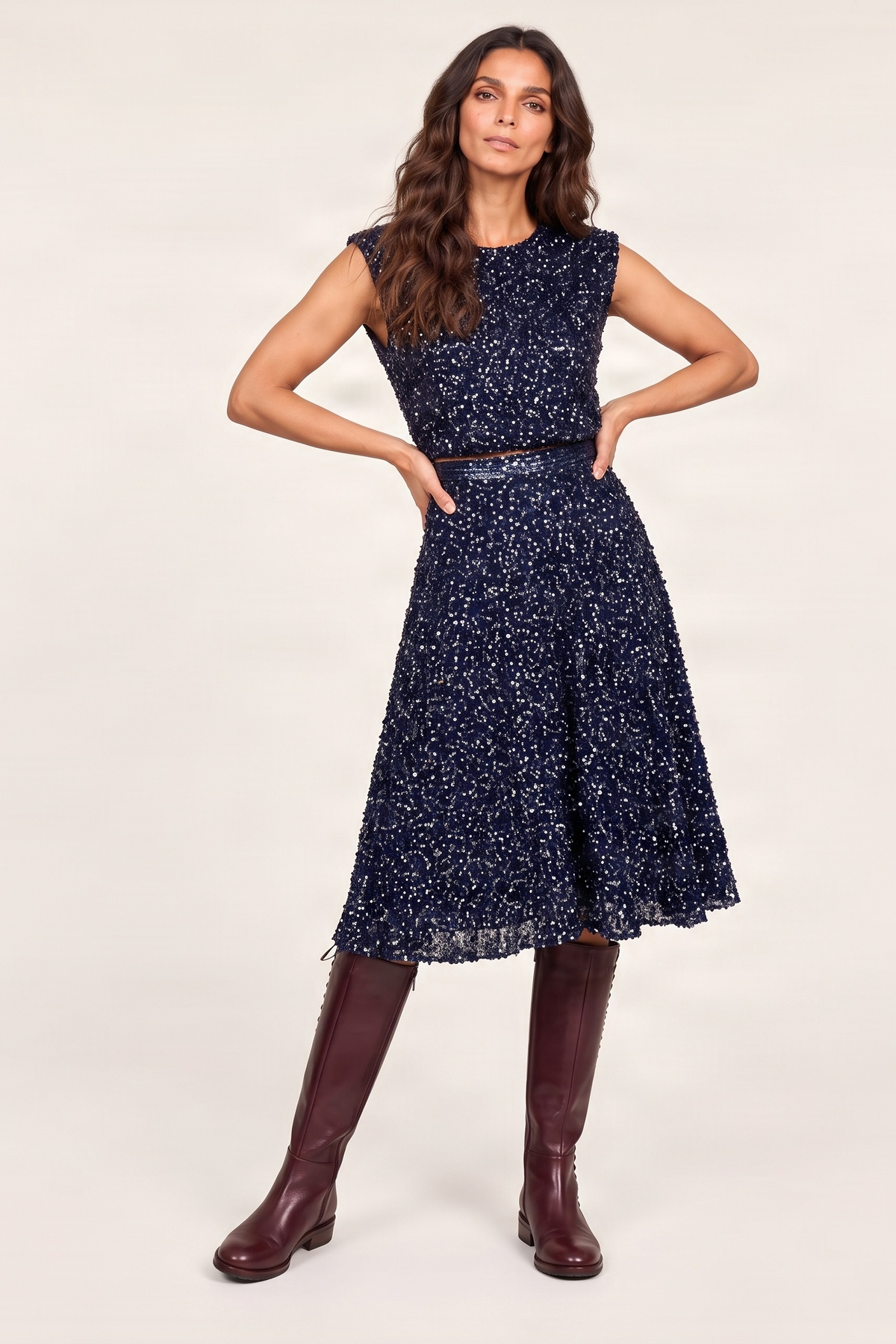 Falda azul de lentejuelas midi Lolitas&L