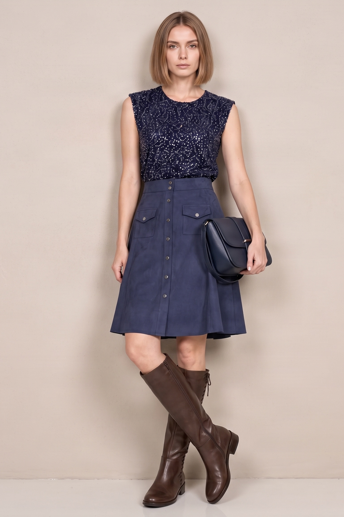 Falda azul oscuro antelina con automaticos Lolitas&L