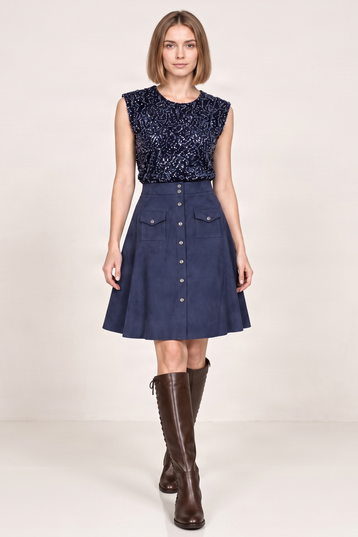Falda azul oscuro antelina con automaticos Lolitas&L