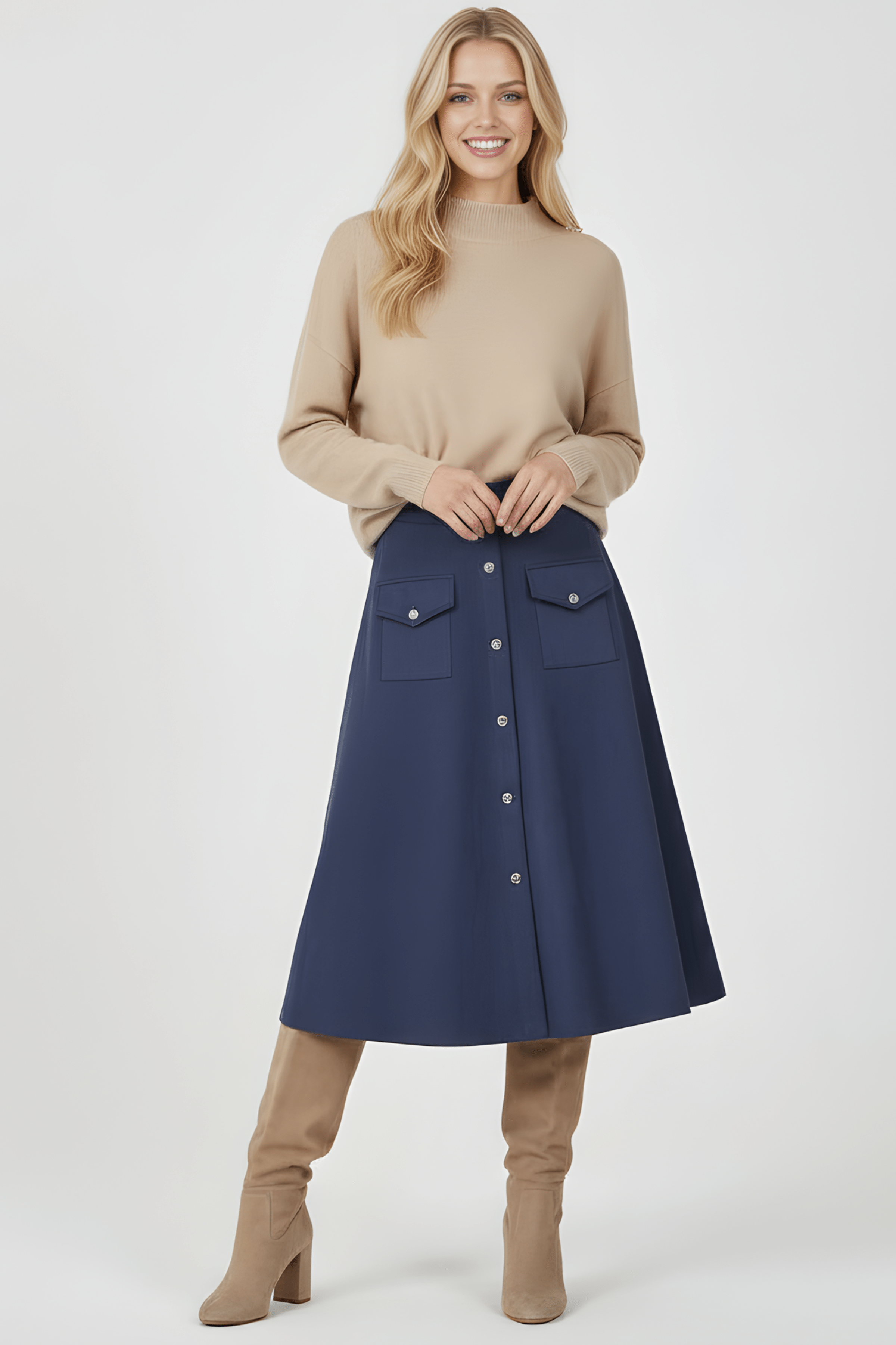 Falda azul oscuro antelina con automaticos Lolitas&L - lolitasyl.com