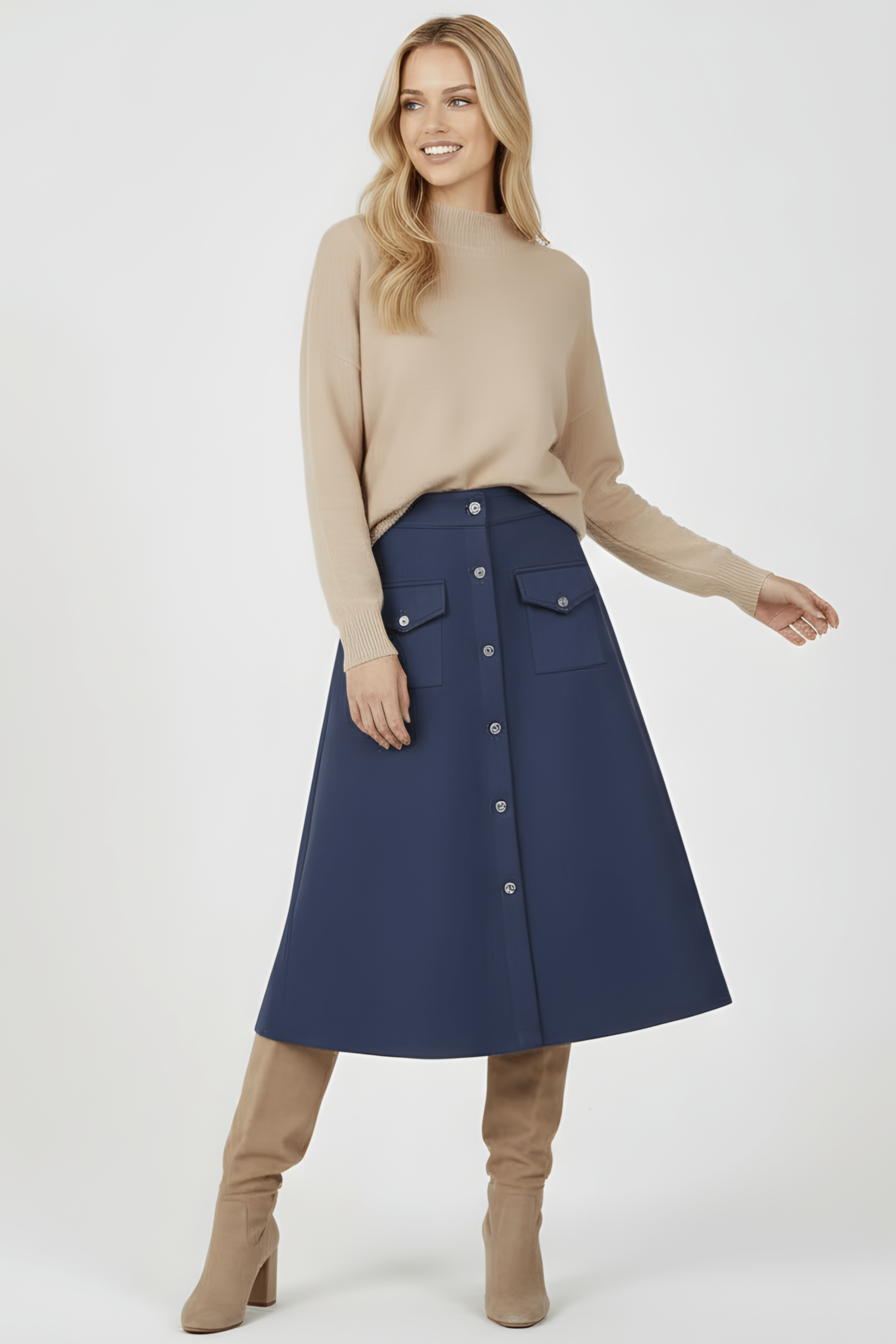 Falda azul oscuro antelina con automaticos Lolitas&L - lolitasyl.com