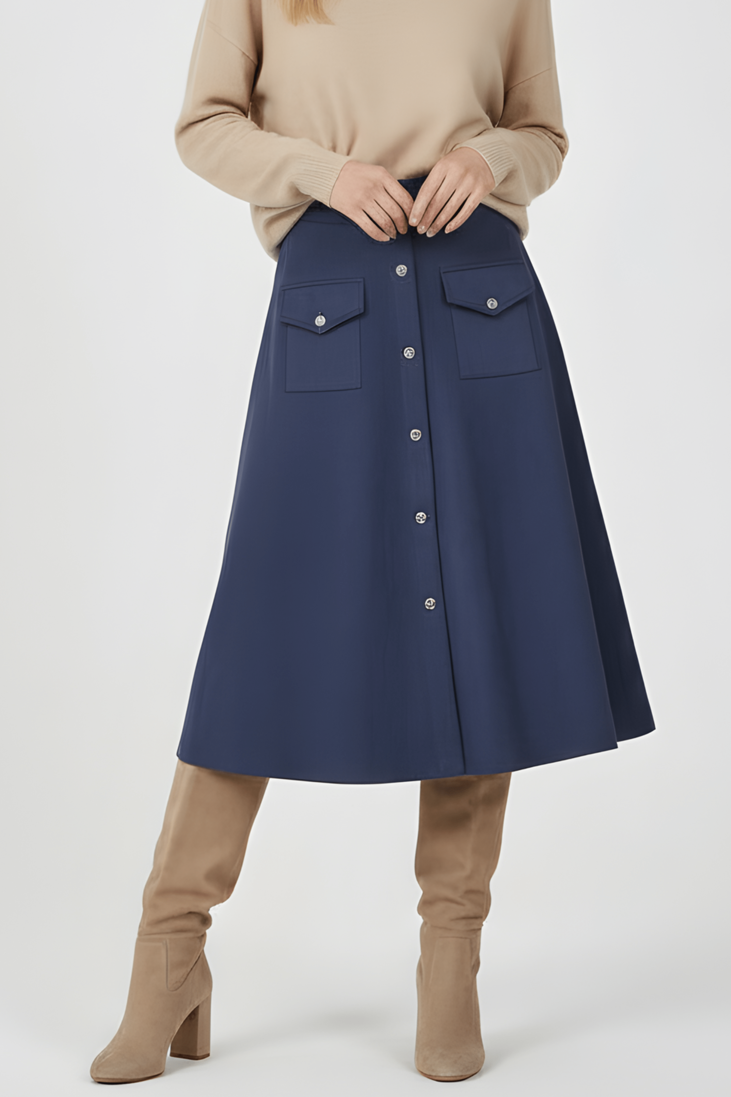 Falda azul oscuro antelina con automaticos Lolitas&L - lolitasyl.com