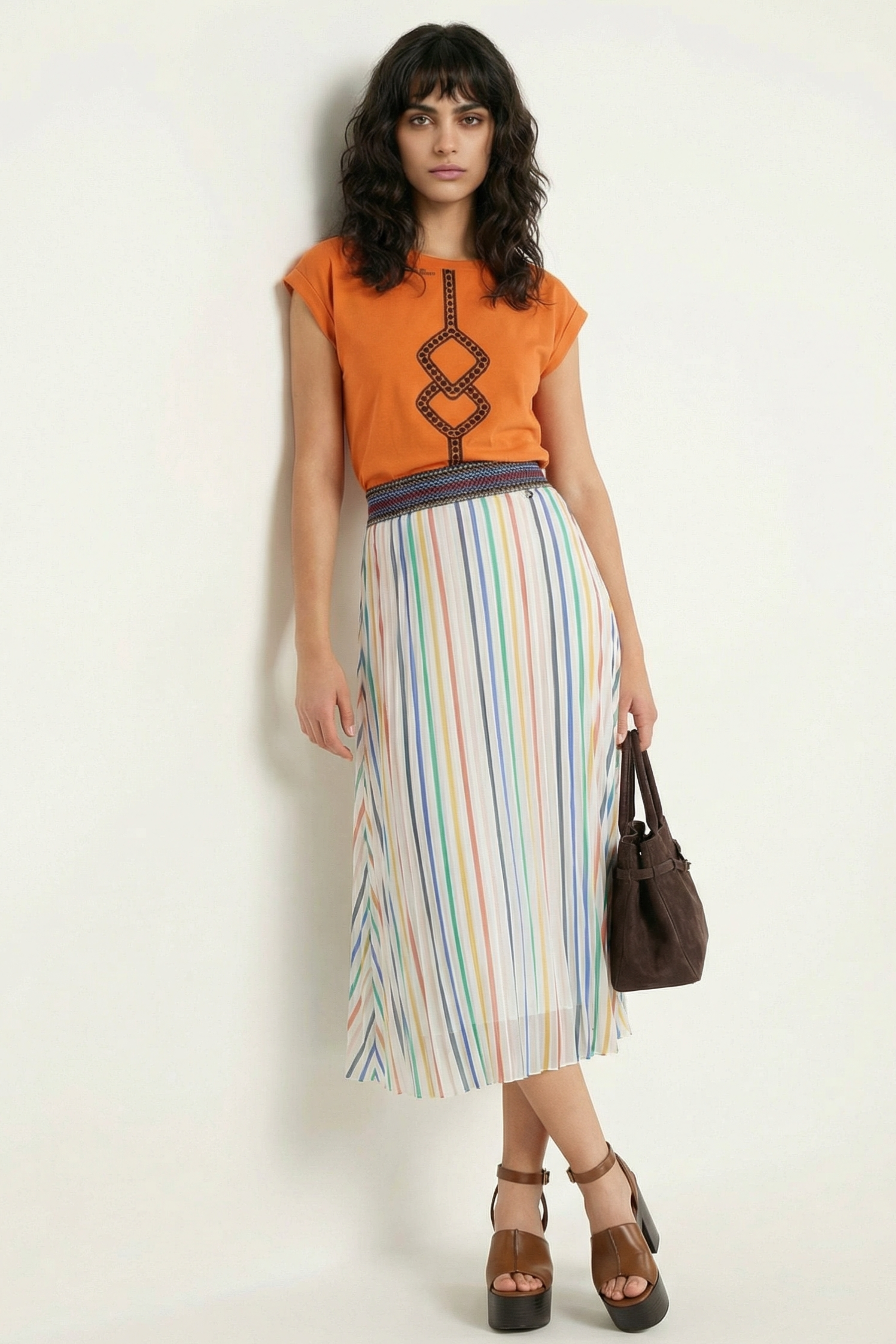 Falda blanca larga estampado rayas multicolor LolitasyL