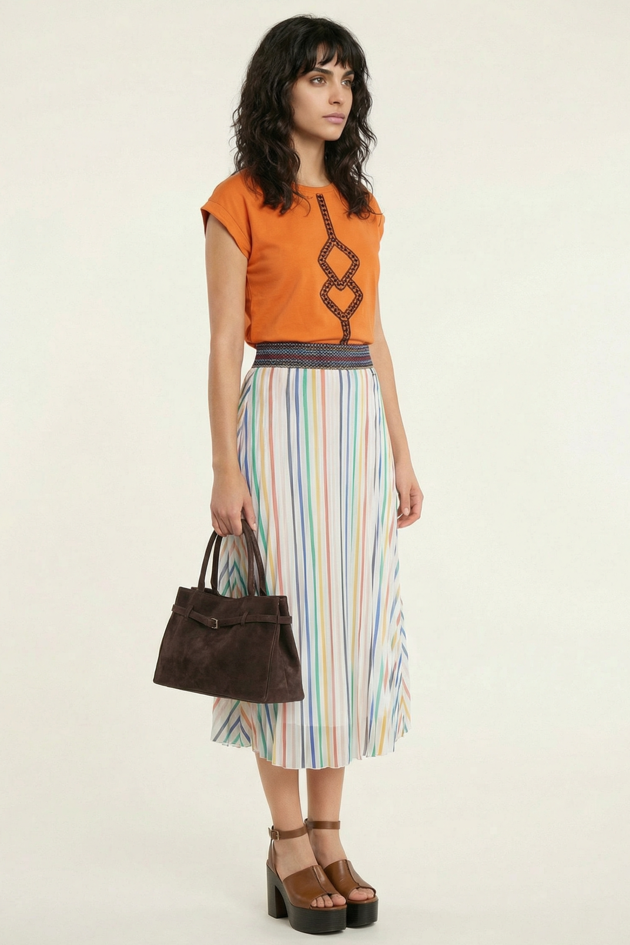 Falda blanca larga estampado rayas multicolor LolitasyL