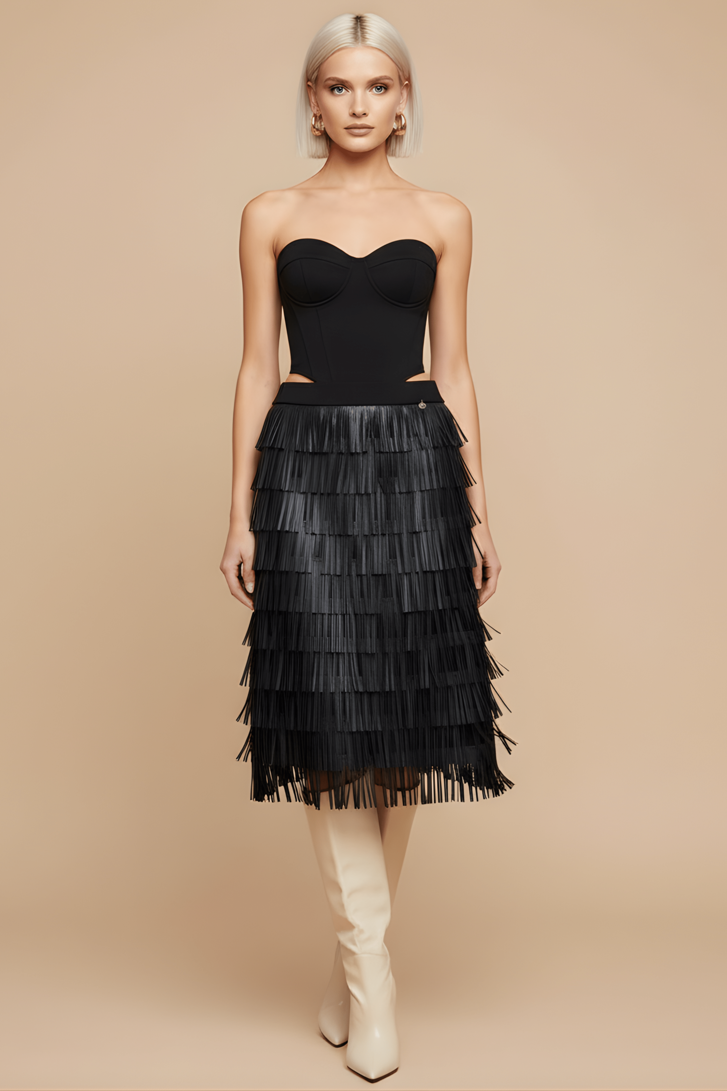 Falda de flecos negra en polipiel Lolitas&L - lolitasyl.com