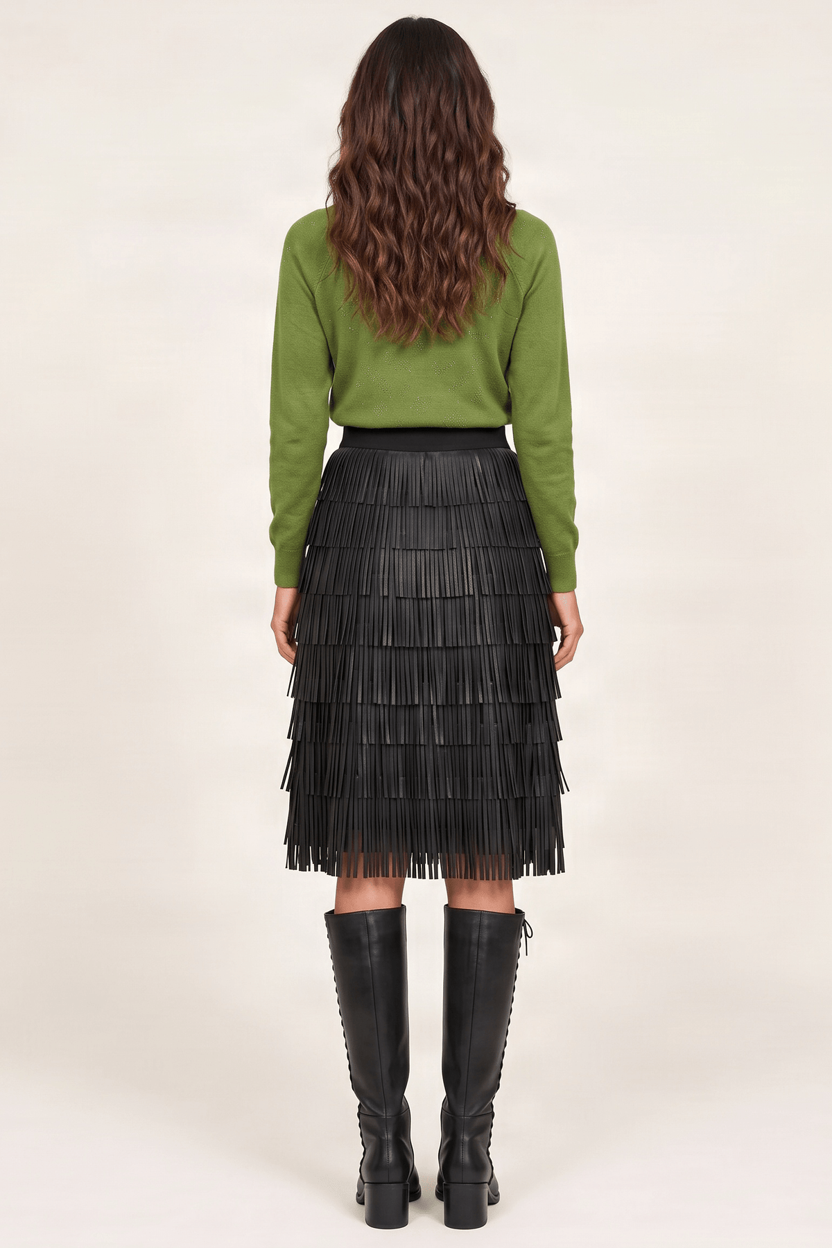 Falda de flecos negra en polipiel Lolitas&L - lolitasyl.com