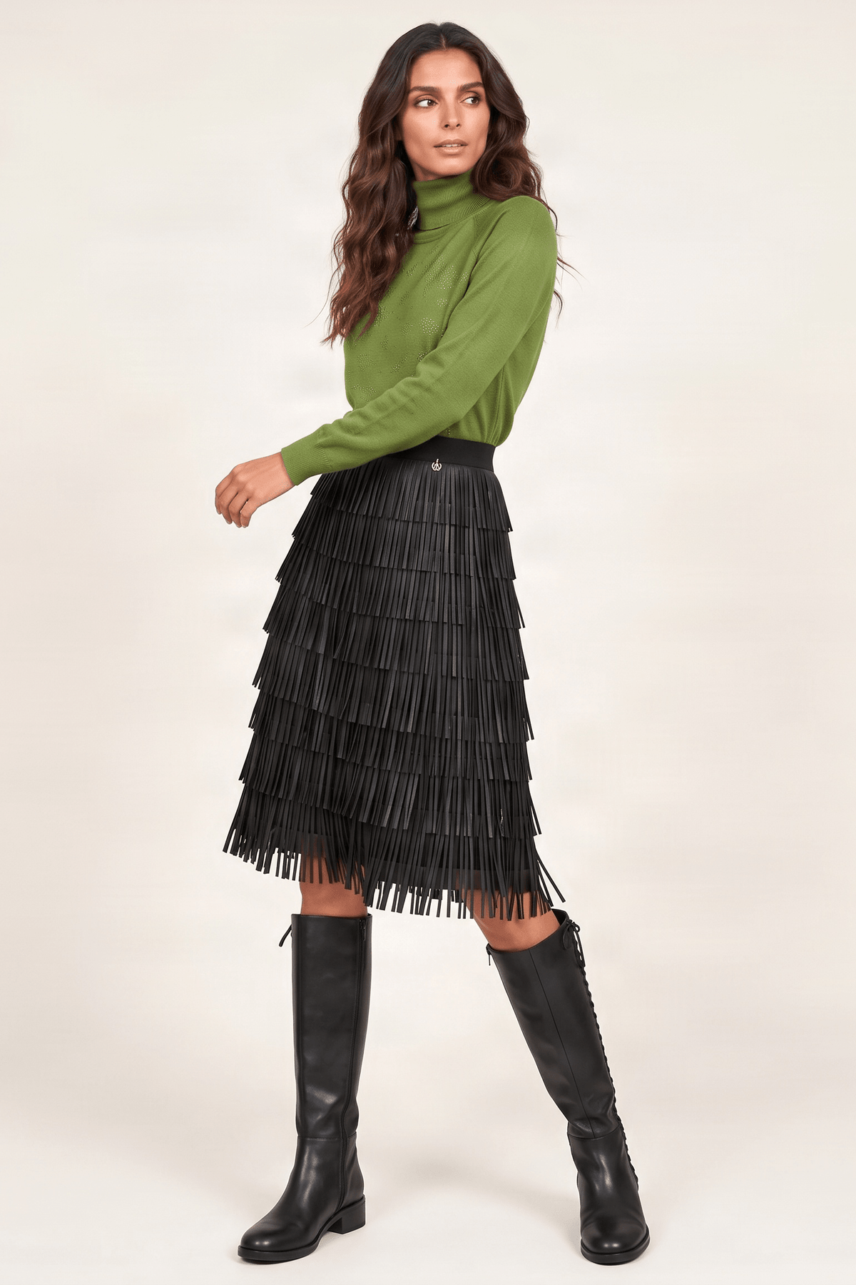 Falda de flecos negra en polipiel Lolitas&L - lolitasyl.com