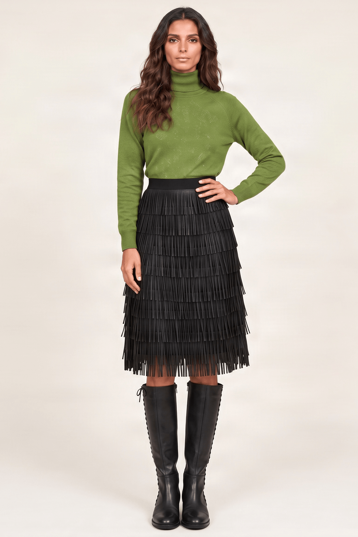 Falda de flecos negra en polipiel Lolitas&L - lolitasyl.com