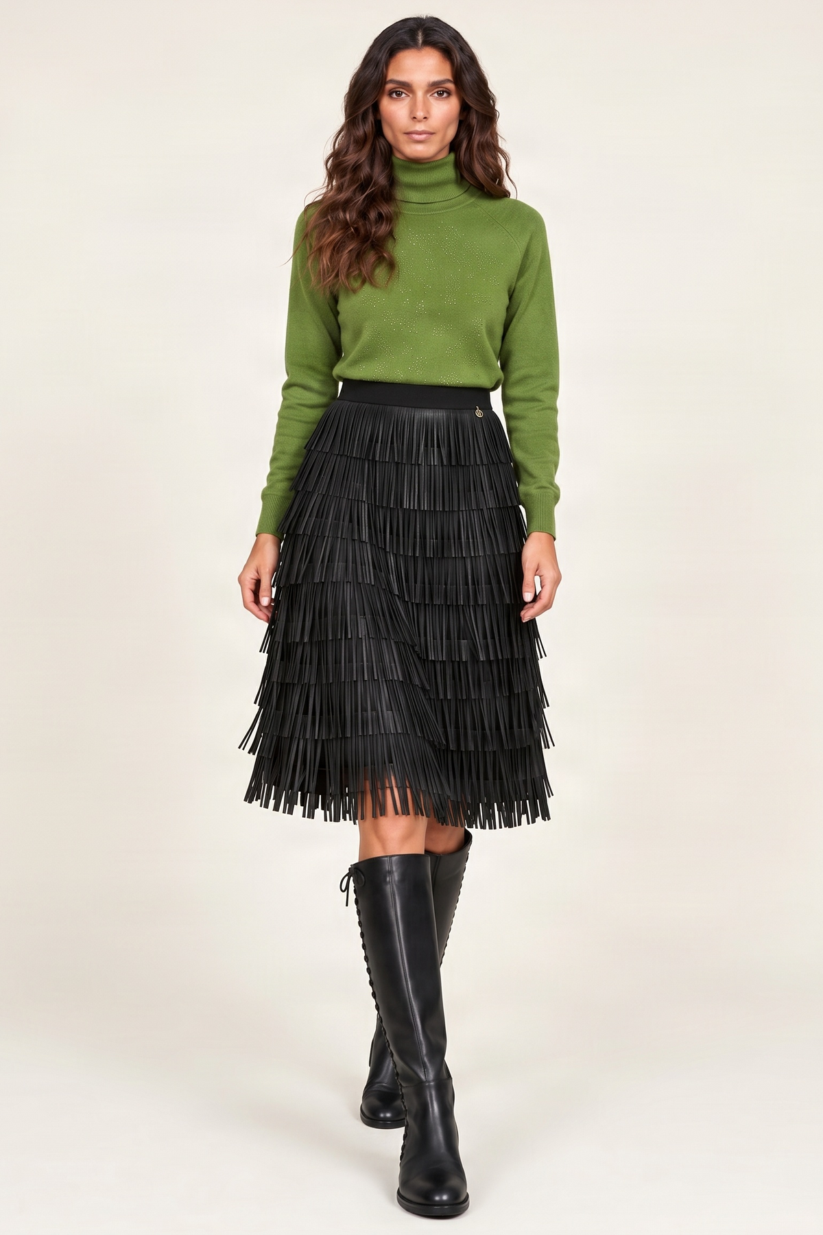 Falda de flecos negra en polipiel Lolitas&L