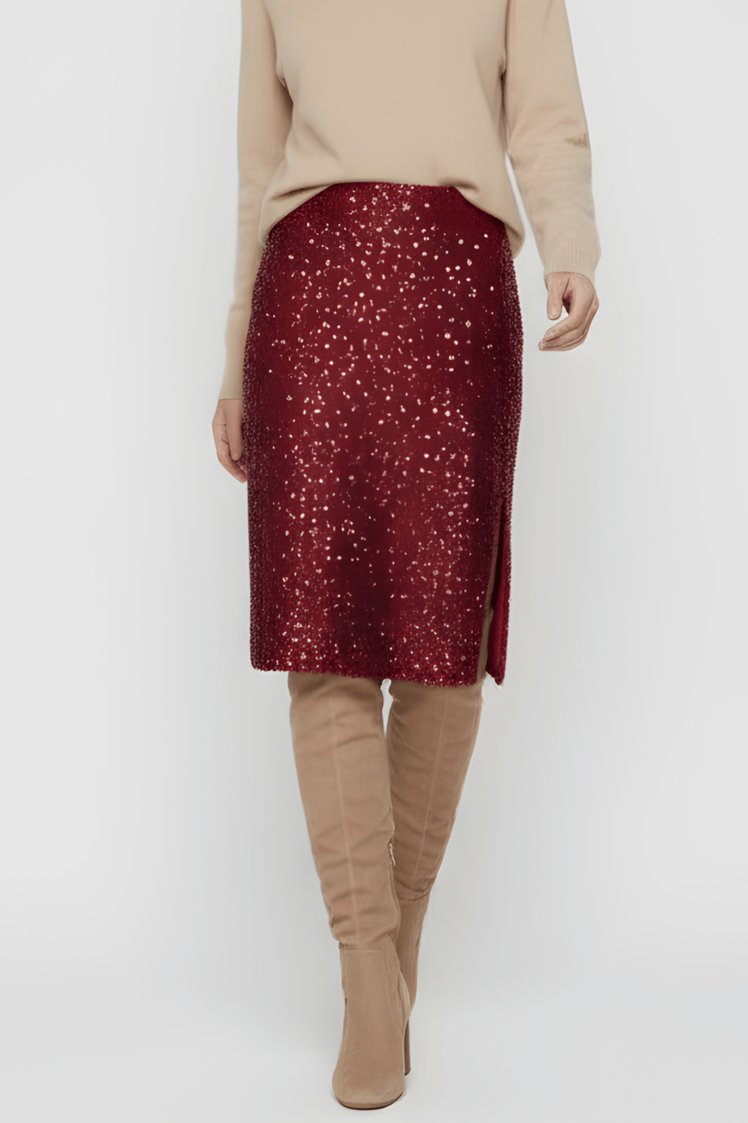 Falda granate de lentejuelas larga Lolitas&L - lolitasyl.com