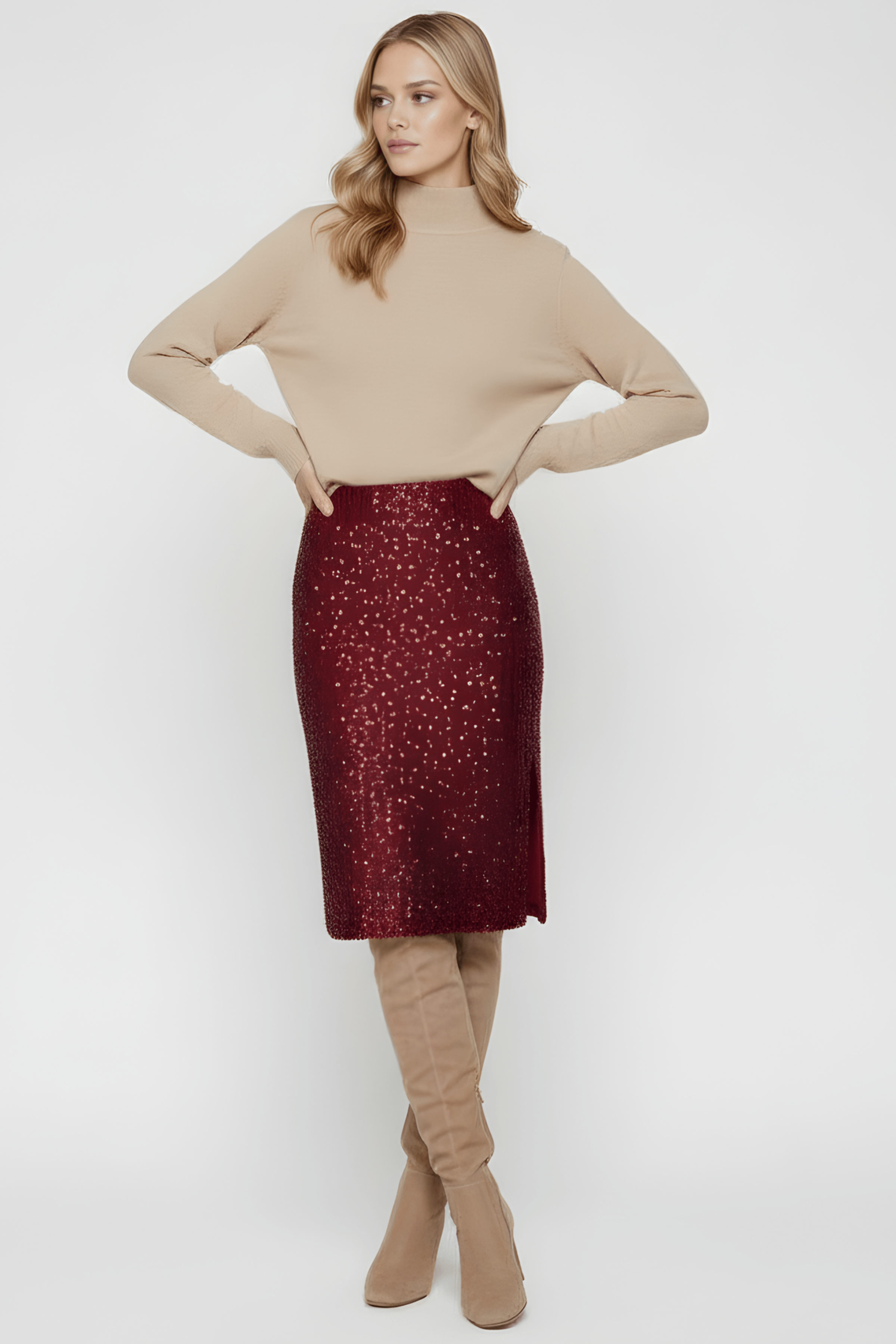 Falda granate de lentejuelas larga Lolitas&L - lolitasyl.com