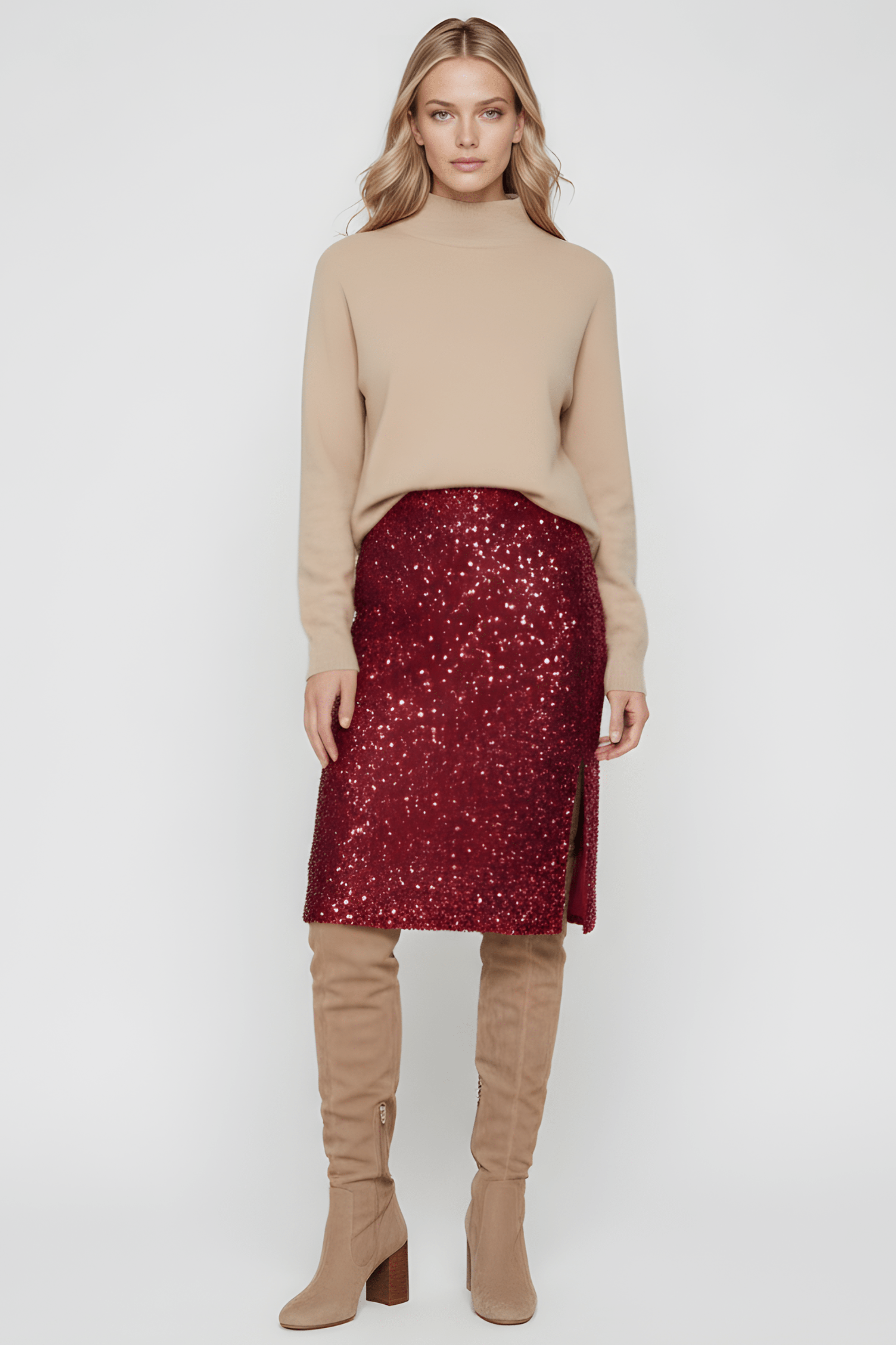 Falda granate de lentejuelas larga Lolitas&L - lolitasyl.com