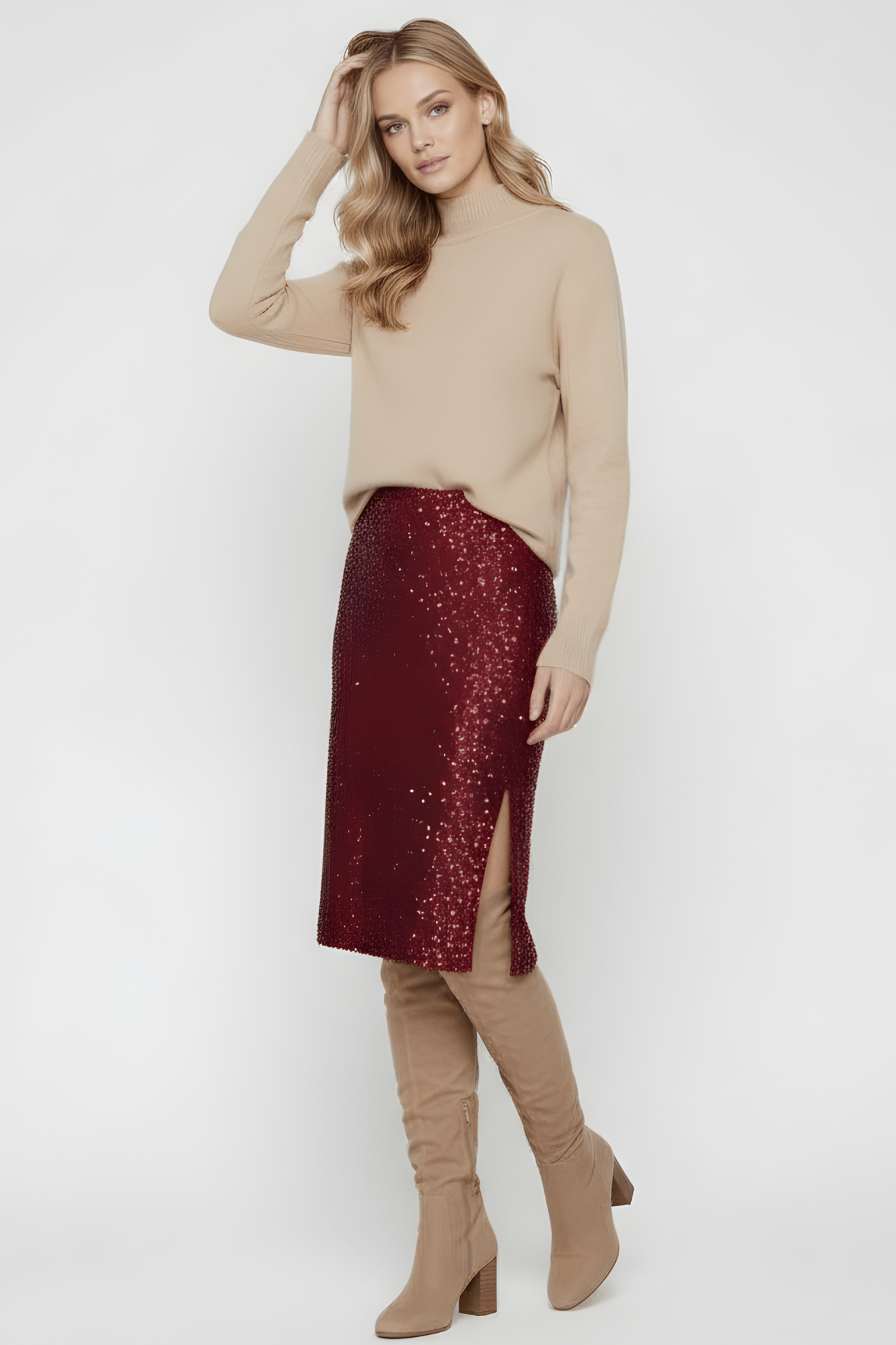 Falda granate de lentejuelas larga Lolitas&L - lolitasyl.com