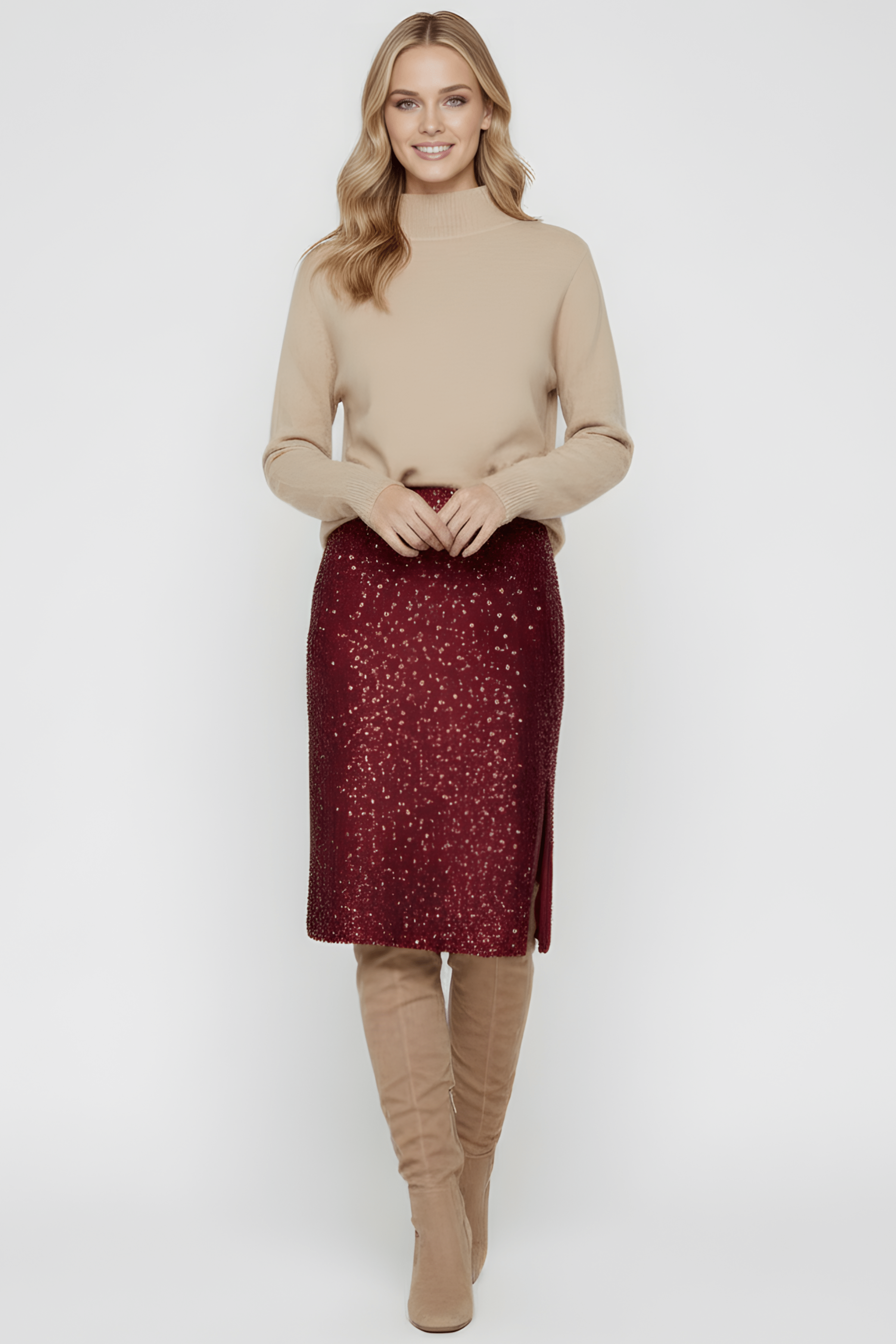 Falda granate de lentejuelas larga Lolitas&L - lolitasyl.com